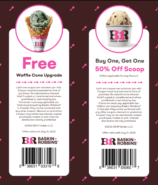 Baskin Robbins Canada has new promotional coupons available for July