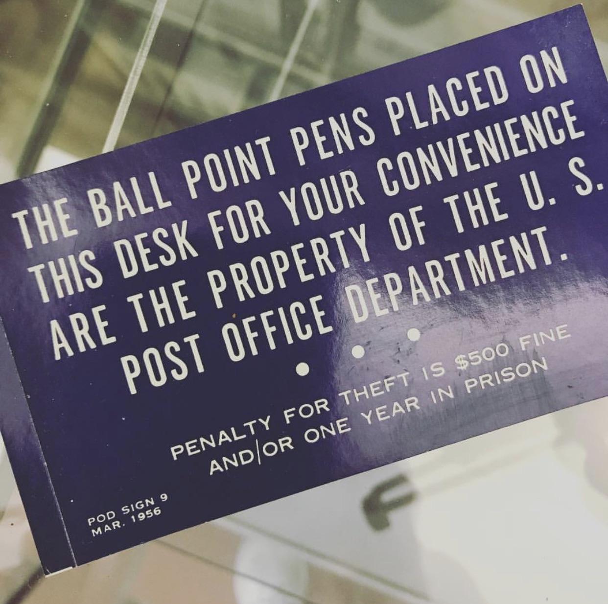 Very high penalty for stealing pens from the post office in 1956 r