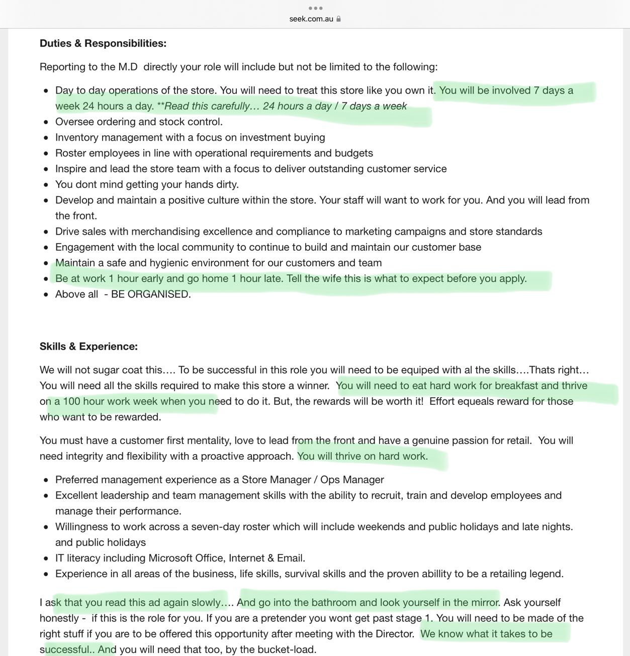 Liquor Store Manager position in Perth. Seen on /r/antiwork r/perth