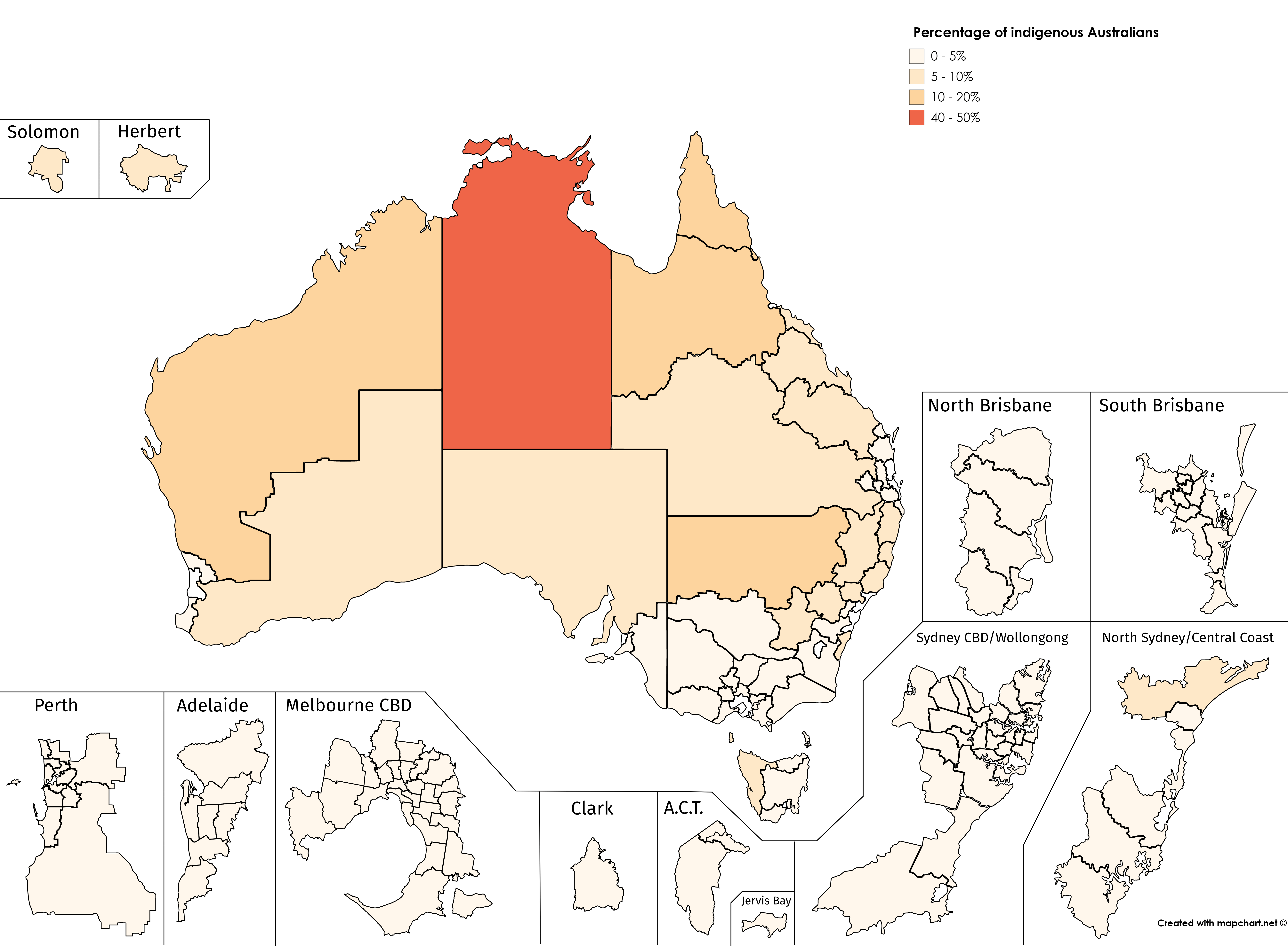 Australian Electoral Divisions by Percentage of Native Australians r