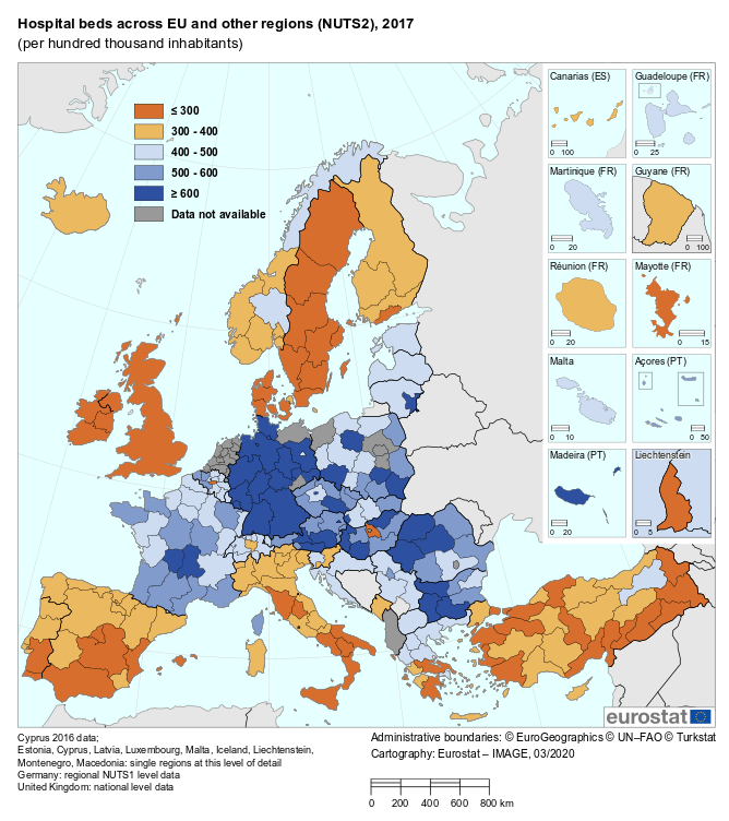 Hospital beds in the EU and other regions (2017) r/europe