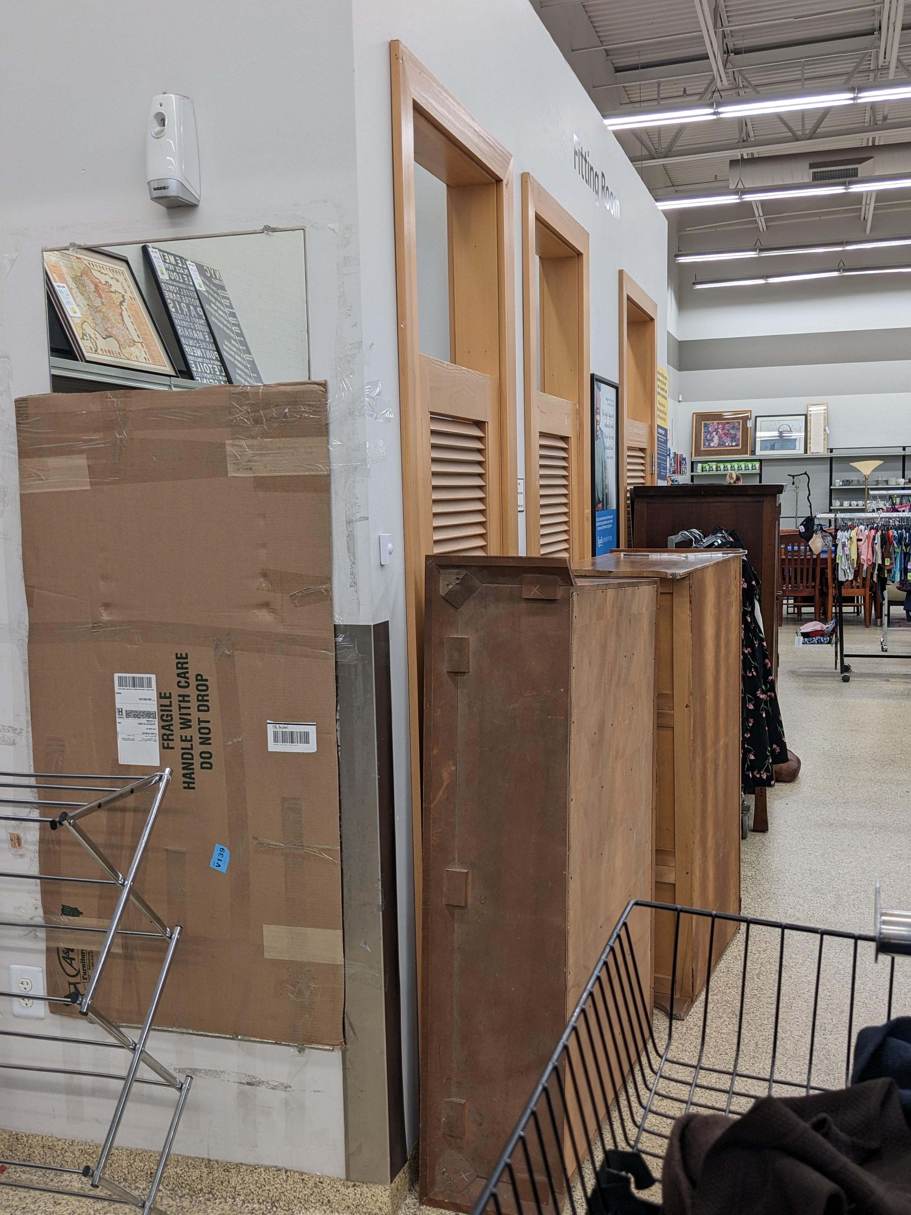 Goodwill has blocked off the fitting rooms and even the MIRROR so you