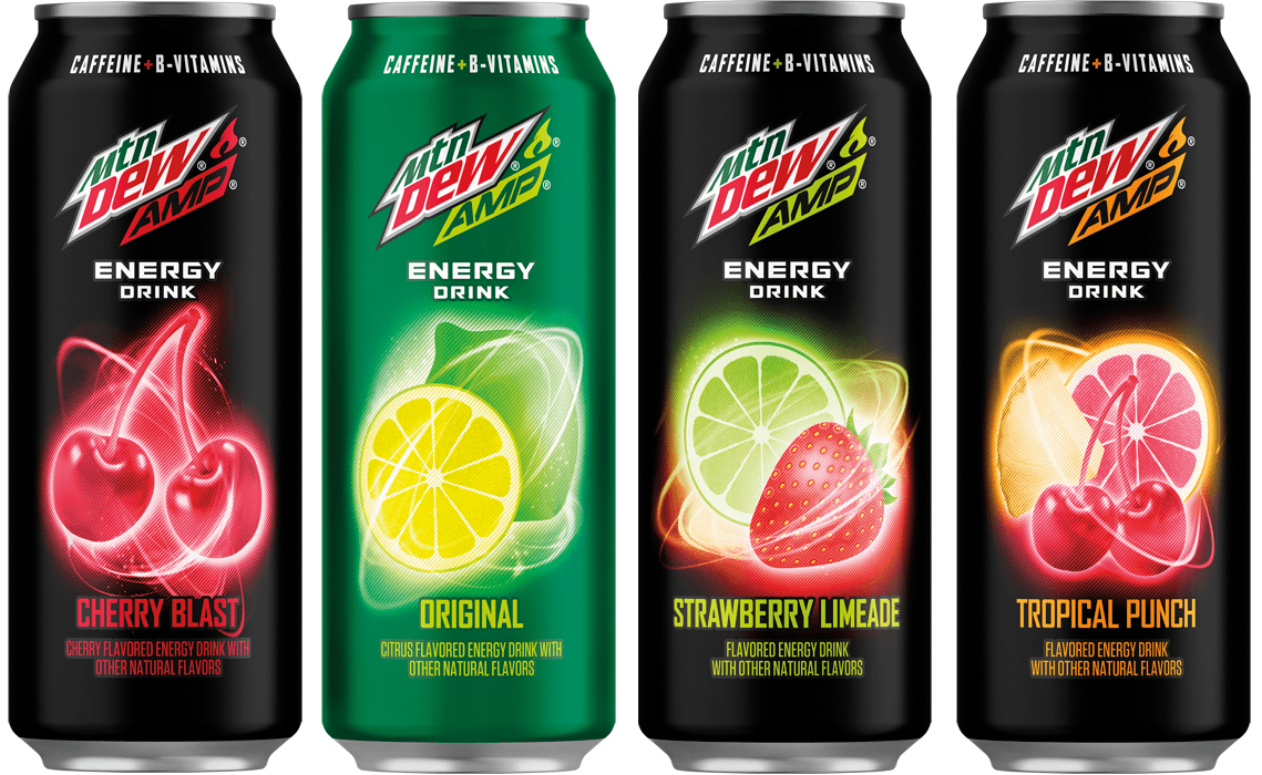 All AMP drinks will now carry the Mtn Dew logo, as they did before 2011