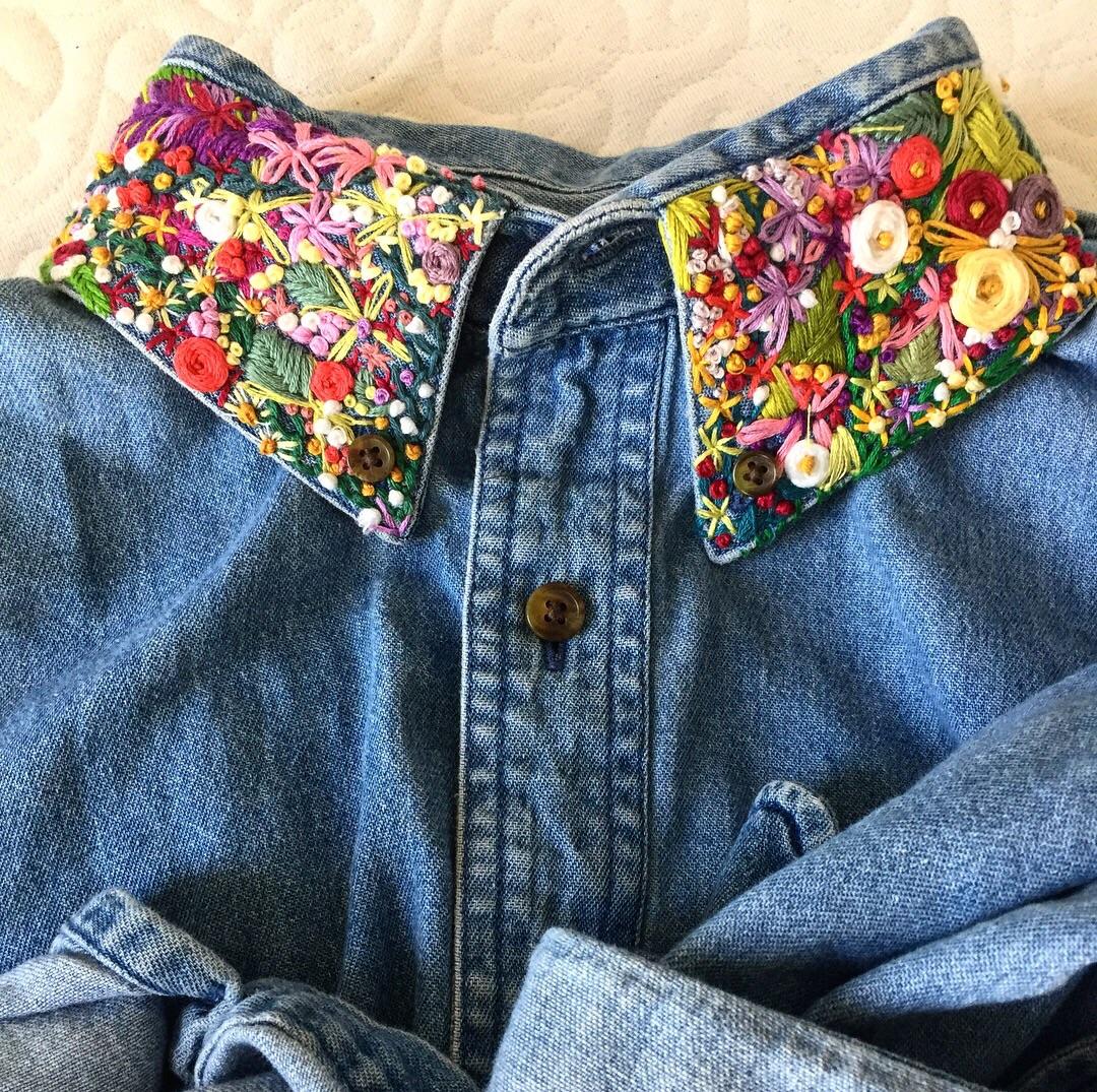 Finished up my thrifted shirt! Loving how springy this collar looks