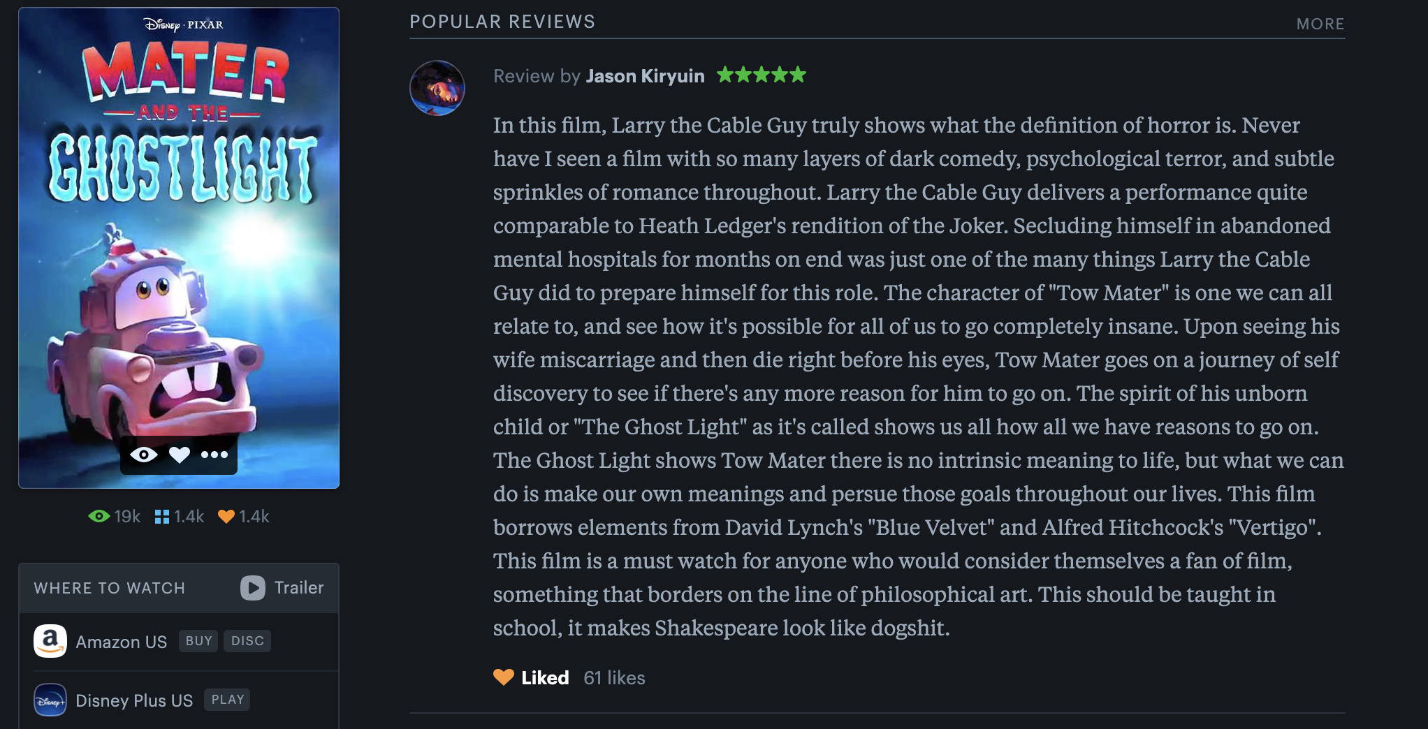 Hilarious review of a Disney's Cars animated short r/Letterboxd