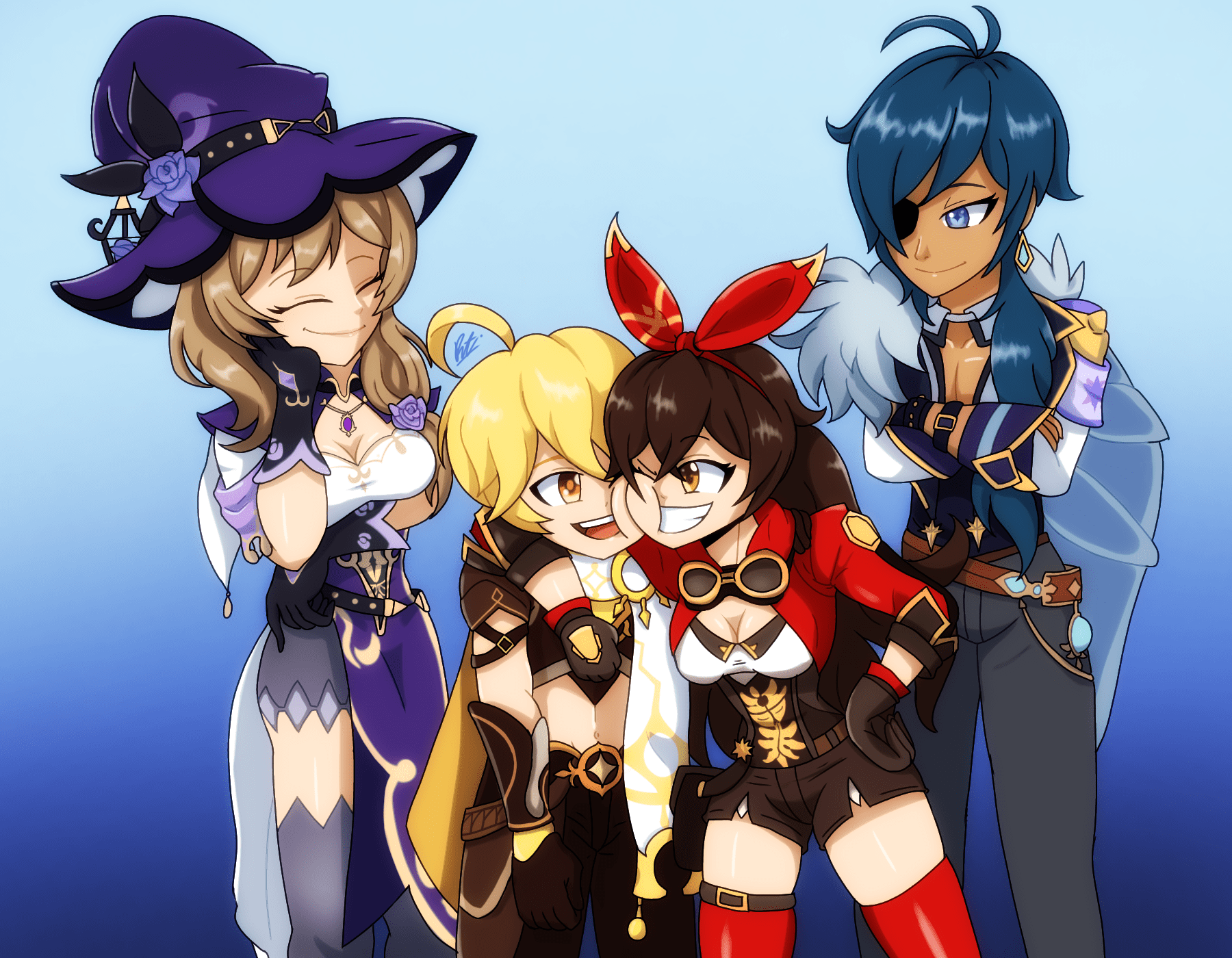 Genshin Impact Starter Team, drawn by me. For Free players (who doesn't