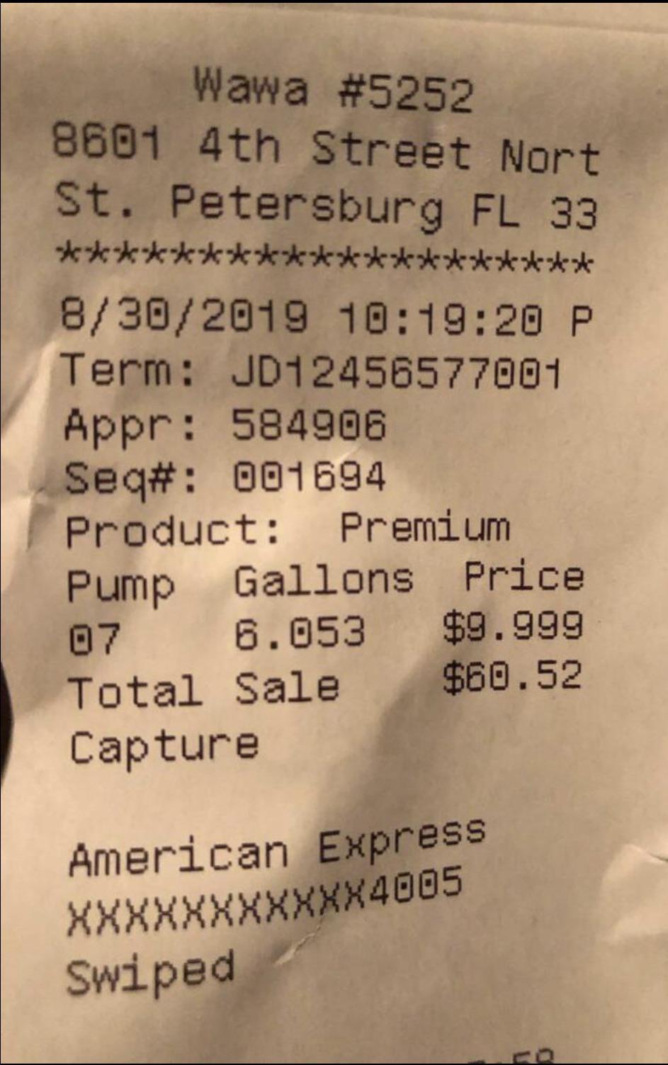 Proof of price gouging in St. Pete. Gas 9.99 a gallon in 4th Street
