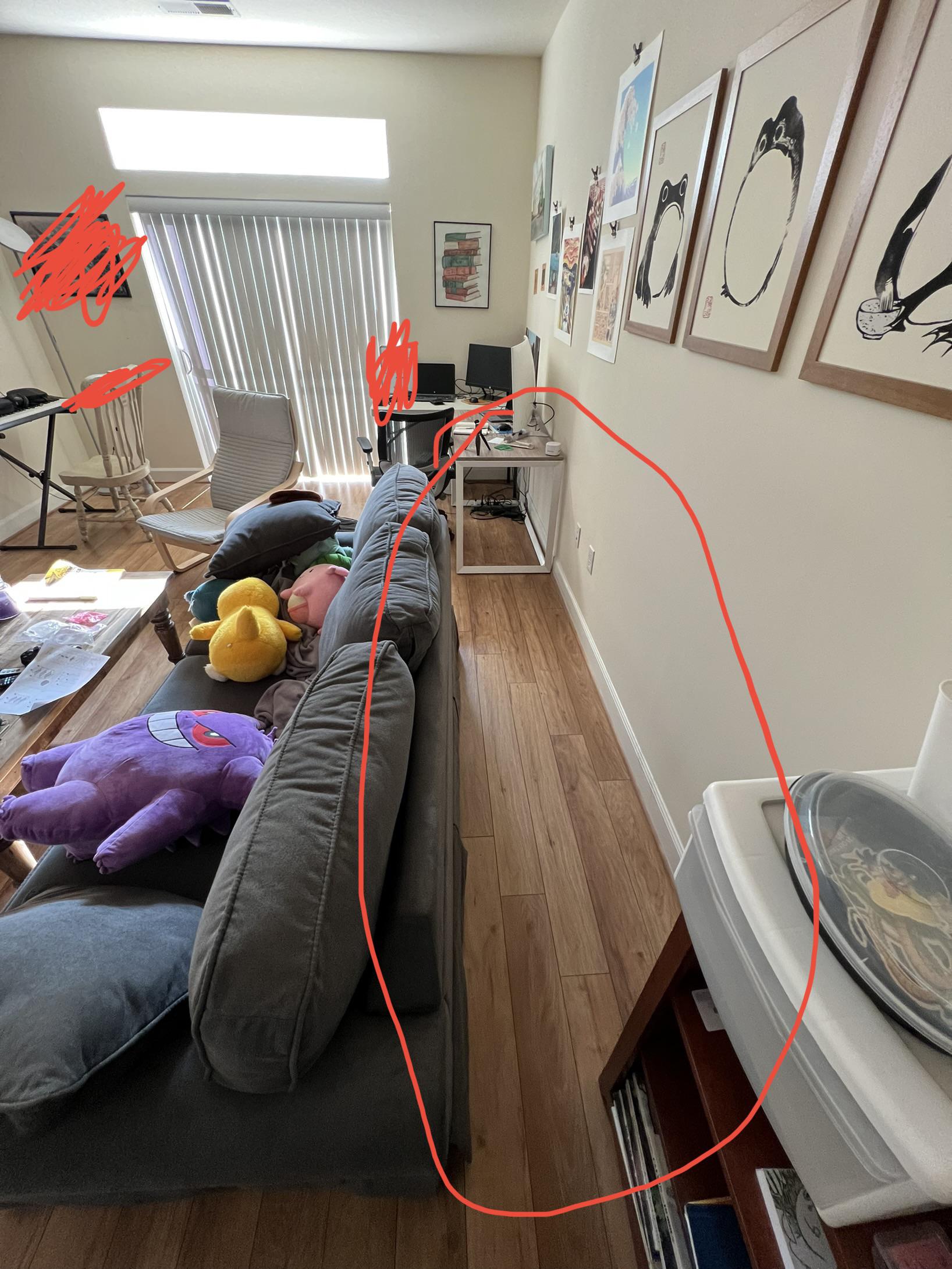 Originally my couch was pushed against the wall. I am experimenting