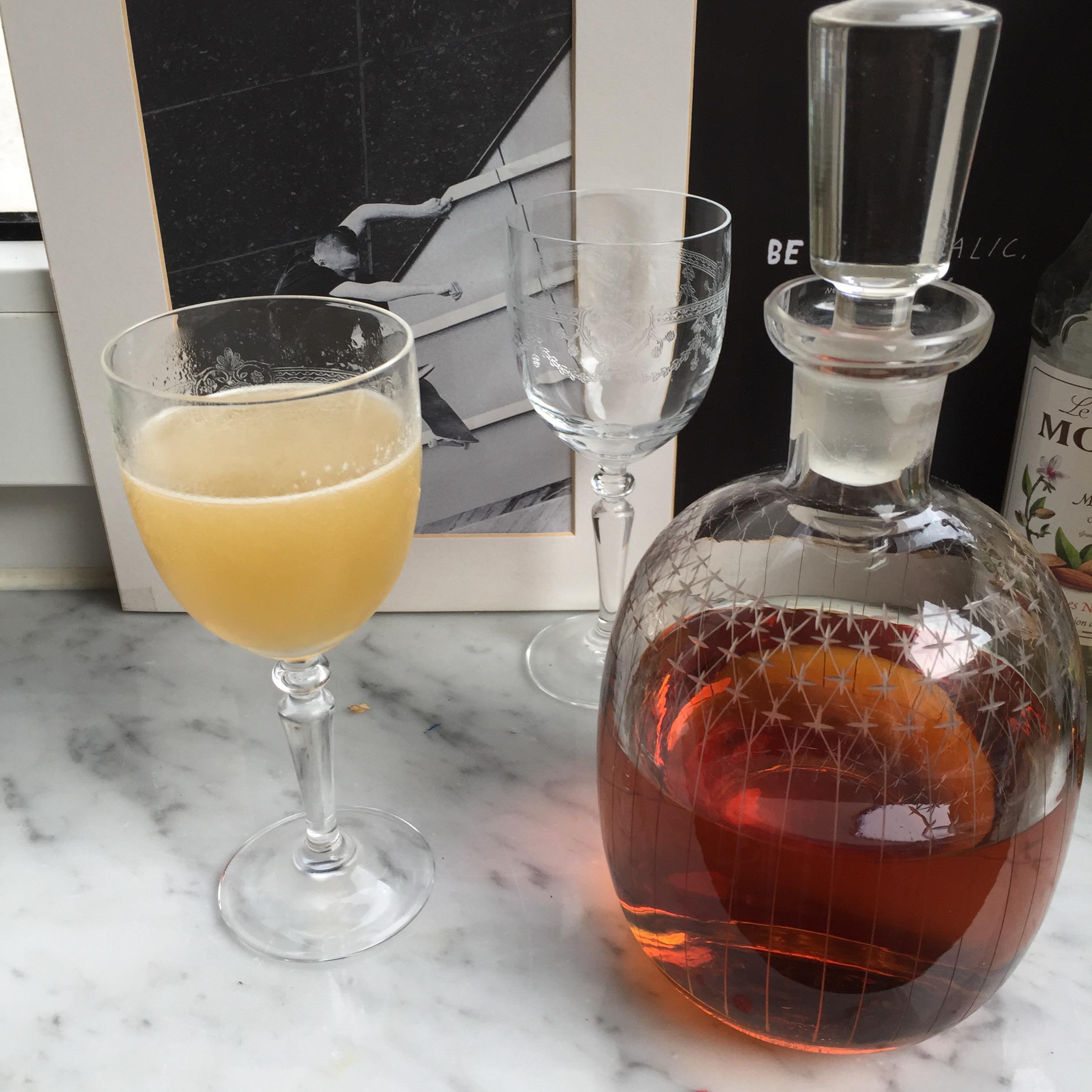 Scored this beautiful decanter and vintage carved N&N style glasses