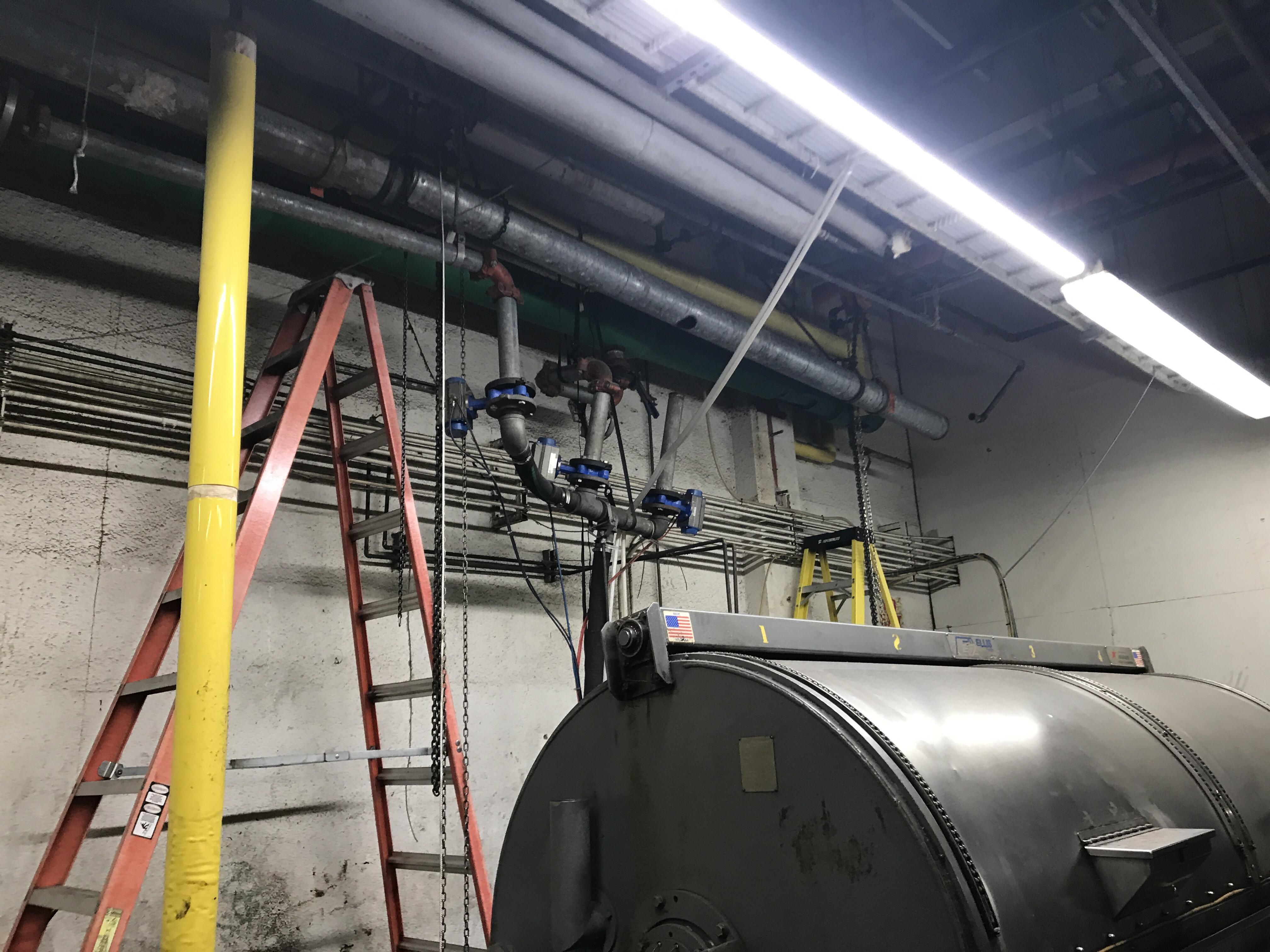 Replacing 47’ of 6” galvanized hot water lines for a bank of 4 commercial clothes washers. We