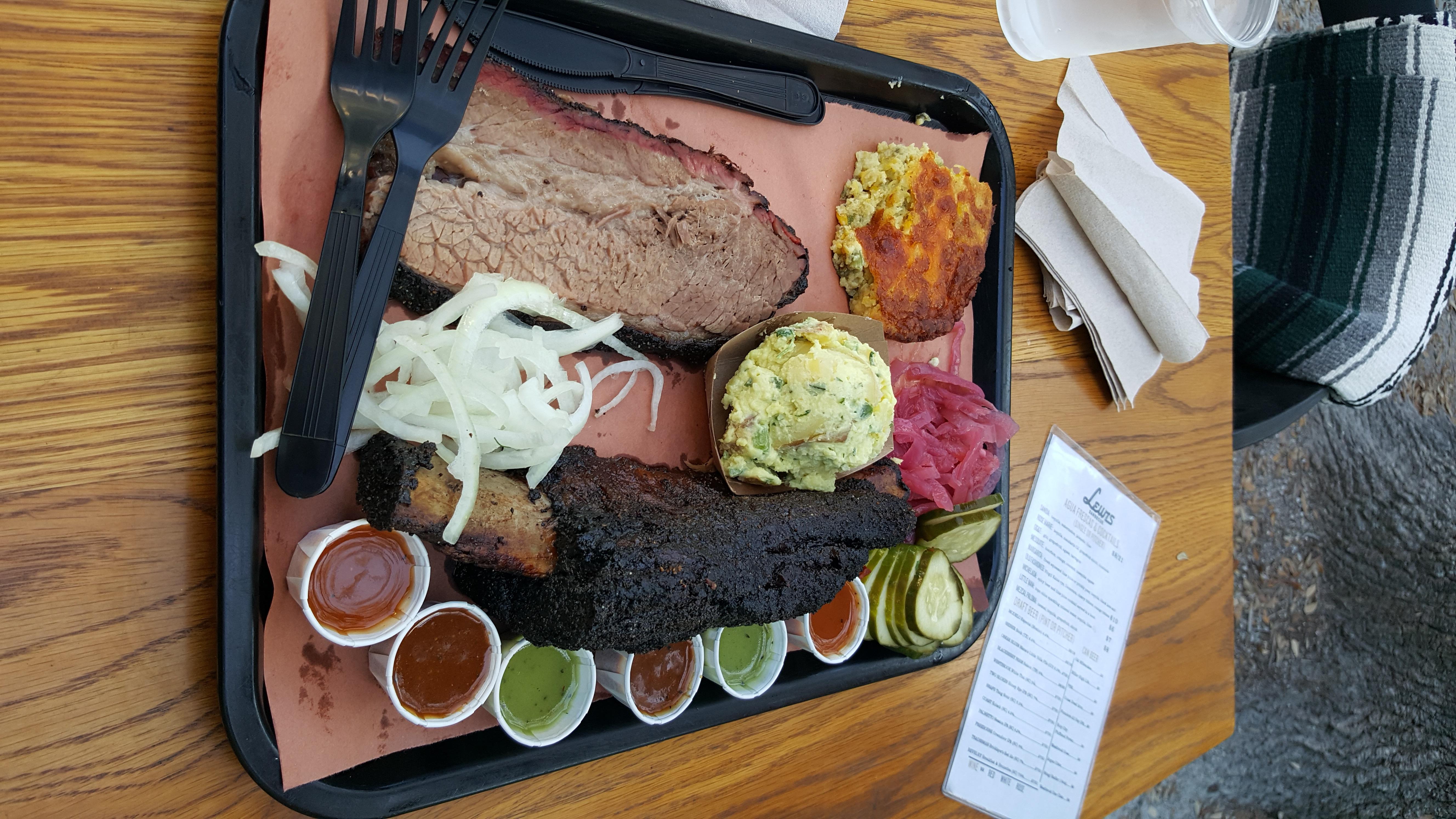 24 hour smoked brisket and beef rib with all the fixins' . Lewis BBQ