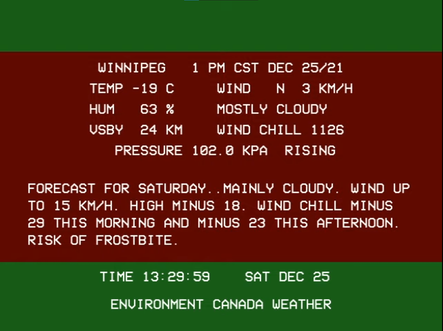 Winnipeg's 2021 Christmas Day Forecast r/Winnipeg