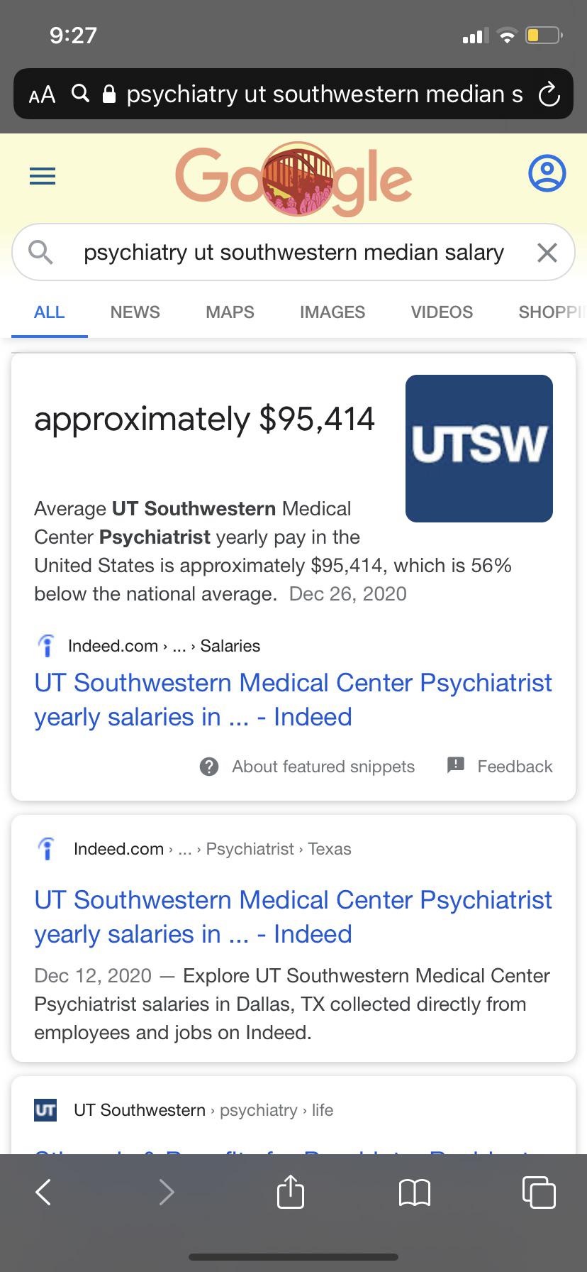 Can anyone explain why the median salary for psychiatrists at UTSW is so low