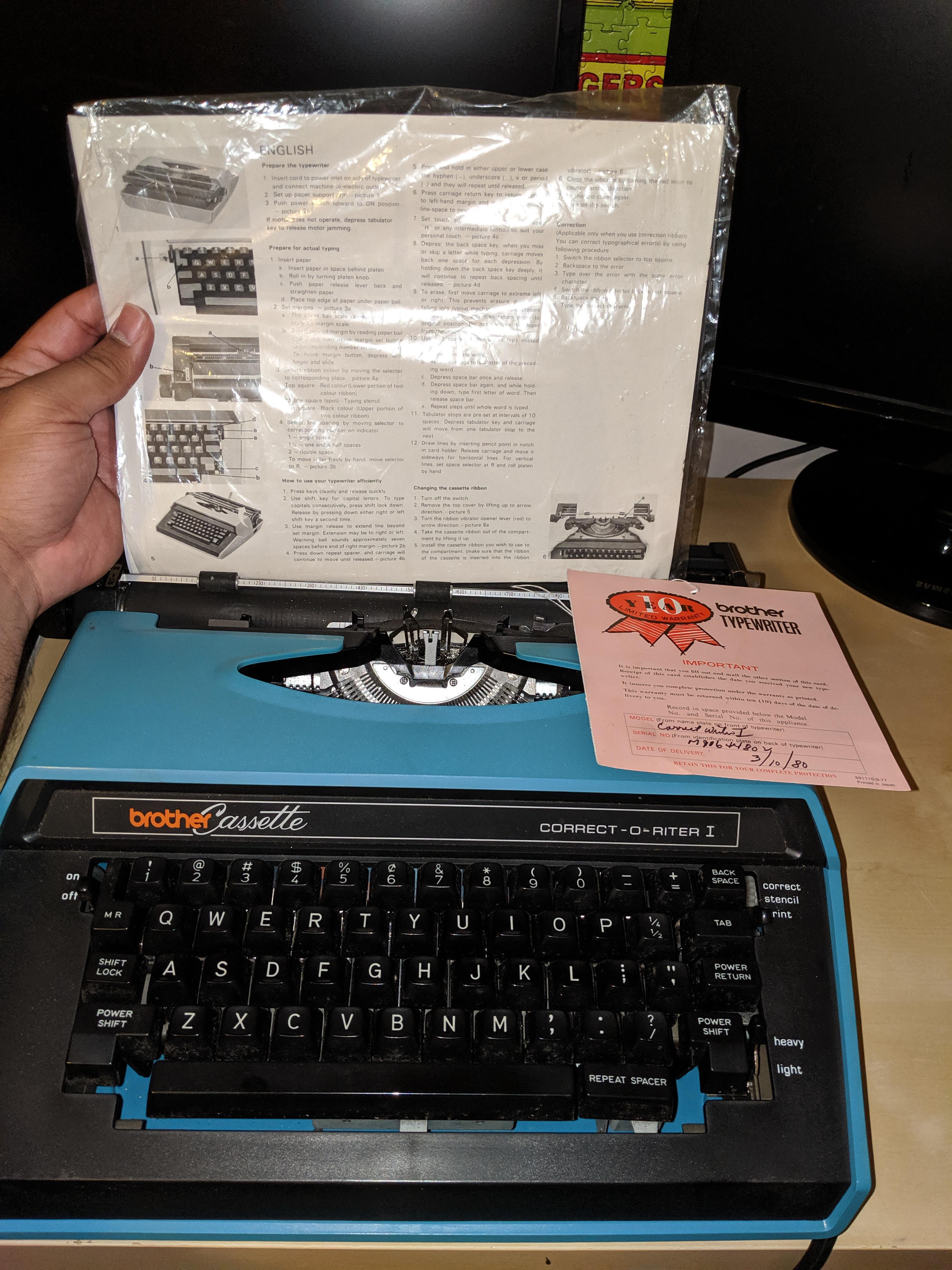 Brothers electric typewriter from 1980 that still works r