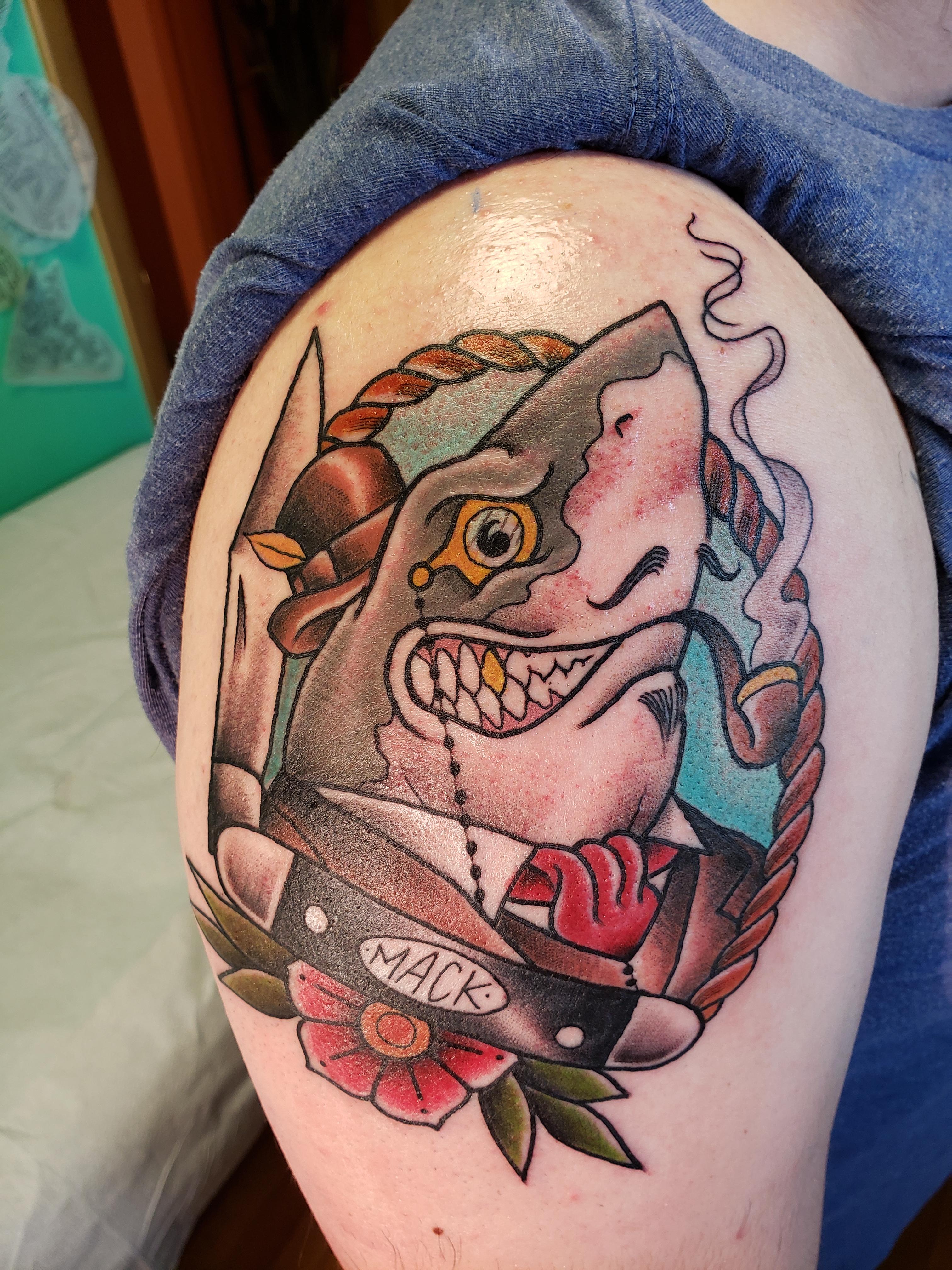 My new 'Mack the Knife tattoo'. Done by Ryan Sherwood at Dead Prez