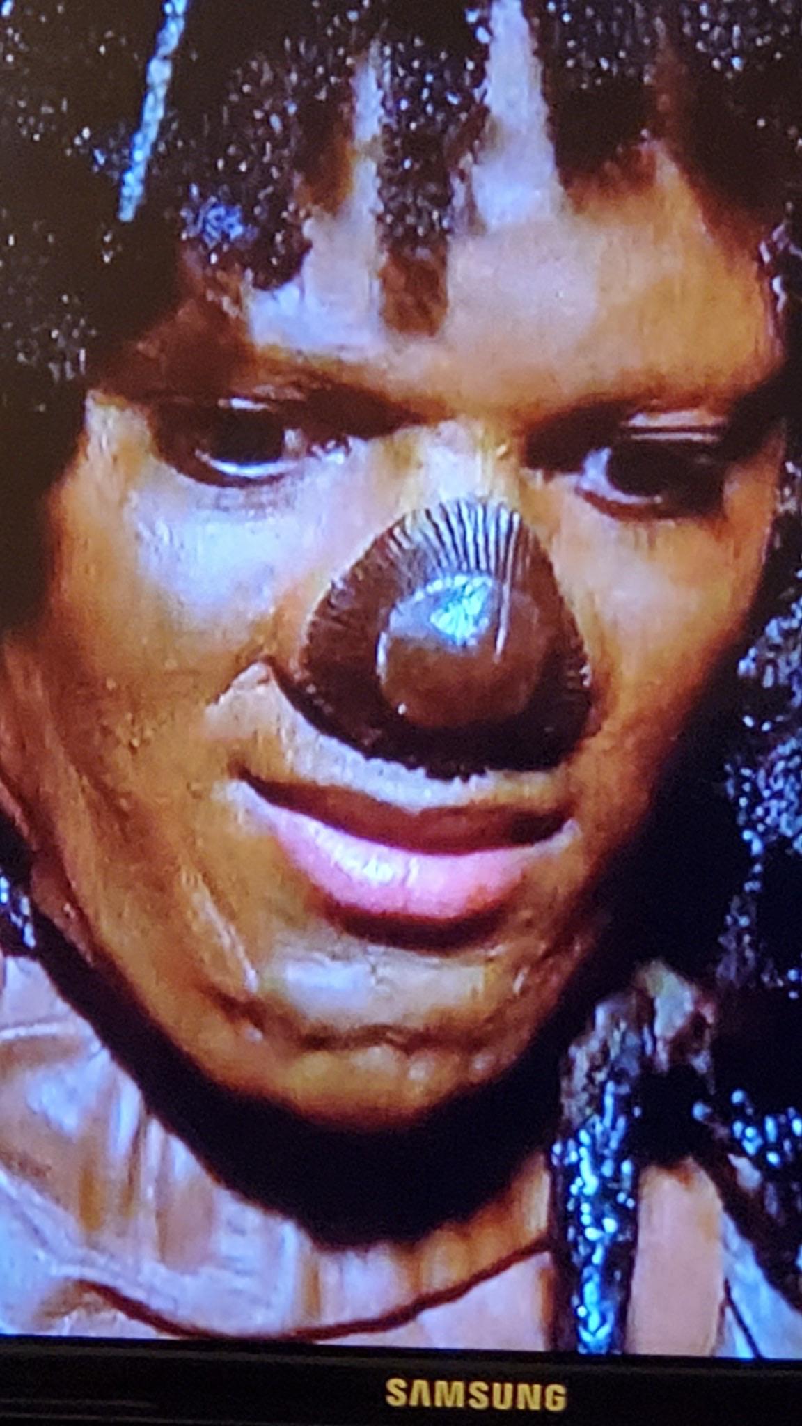 Michael Jackson in The Wiz (1978) has a Reese Cup wrapper for nose as