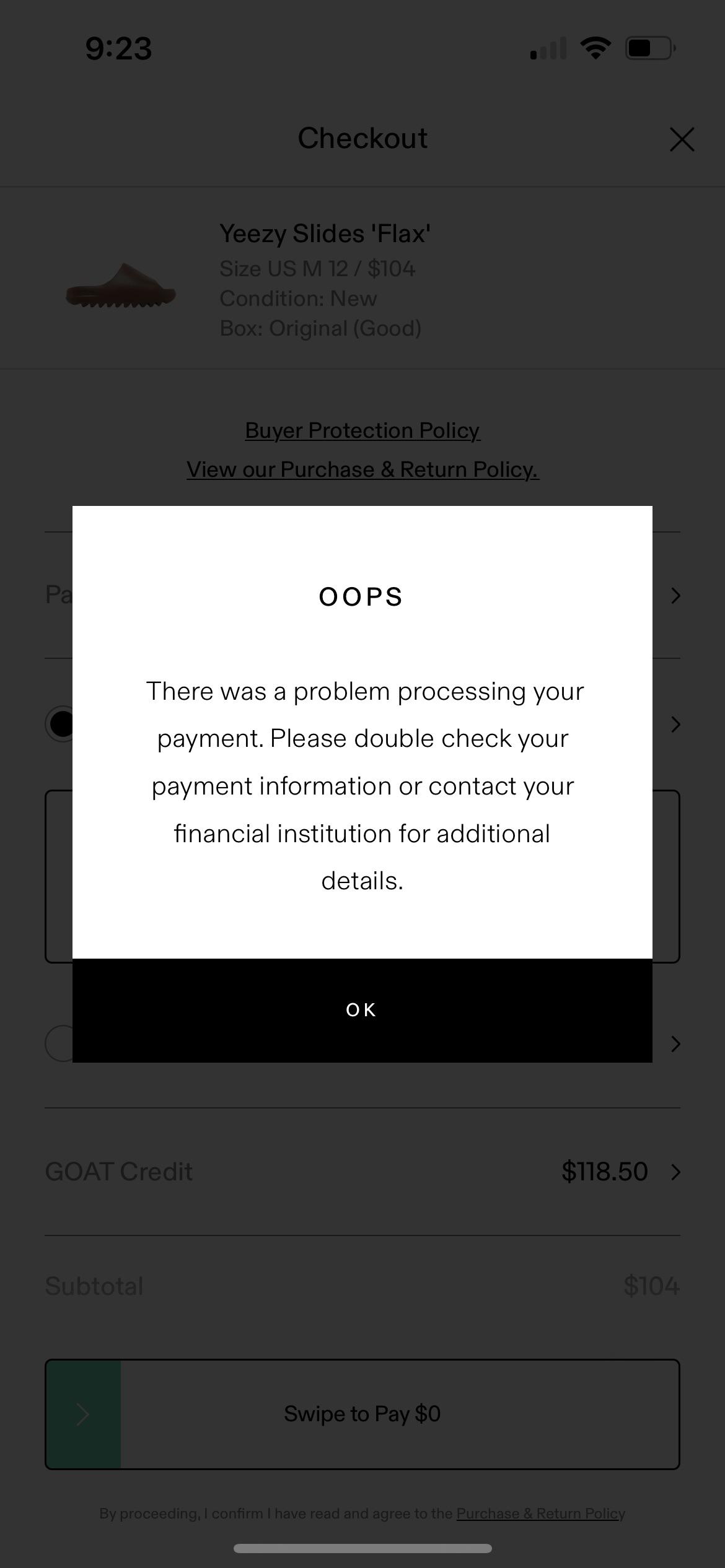 Anyone else? I am trying to purchase Yeezy slides with my goat credit