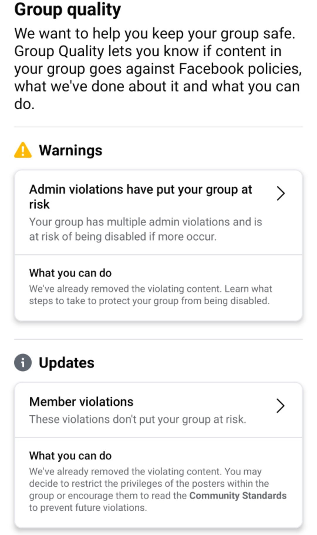 How many warning / admin violations it takes to get a a Facebook group