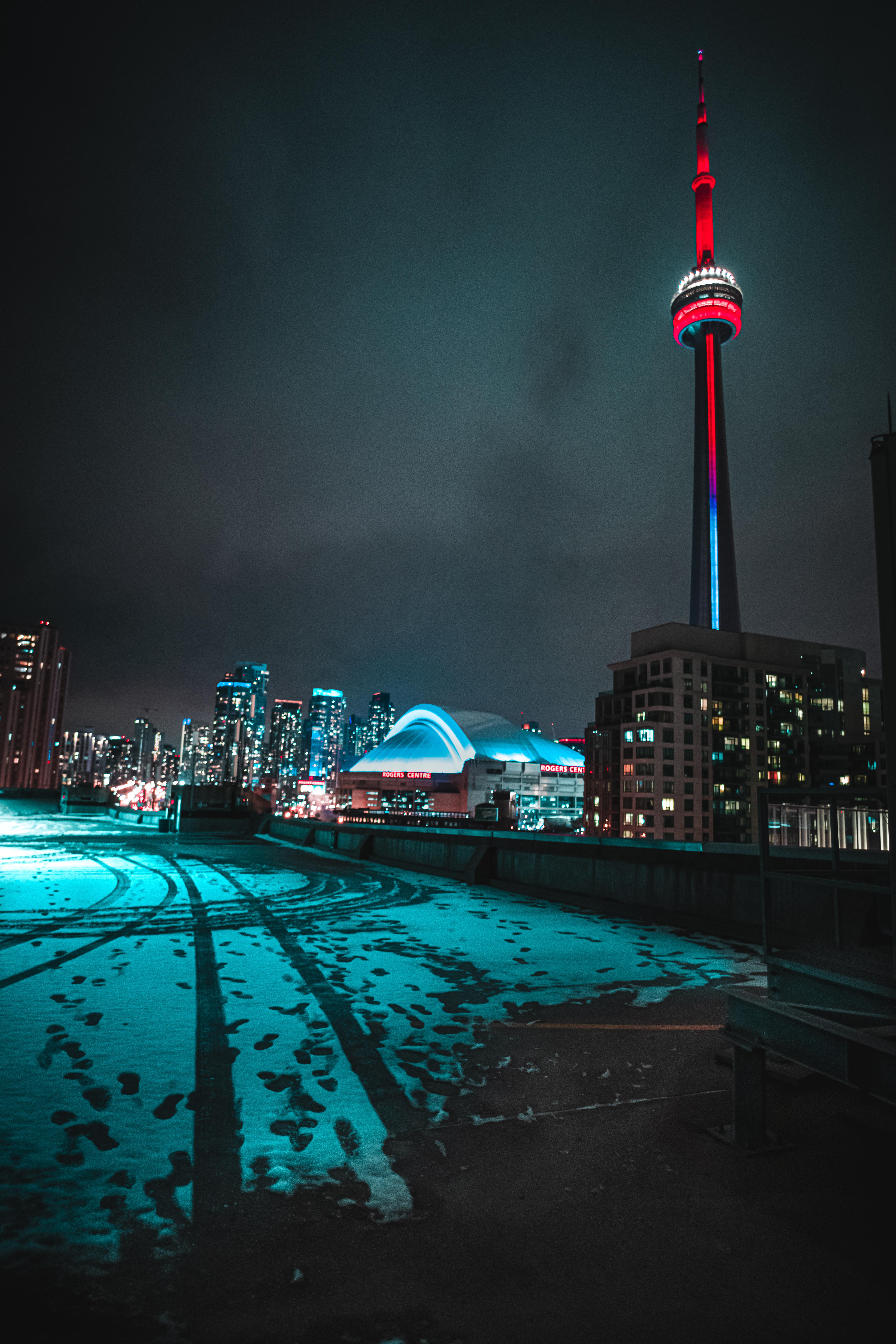 ITAP of the CN Tower and Rogers Centre from a parking garage roof r