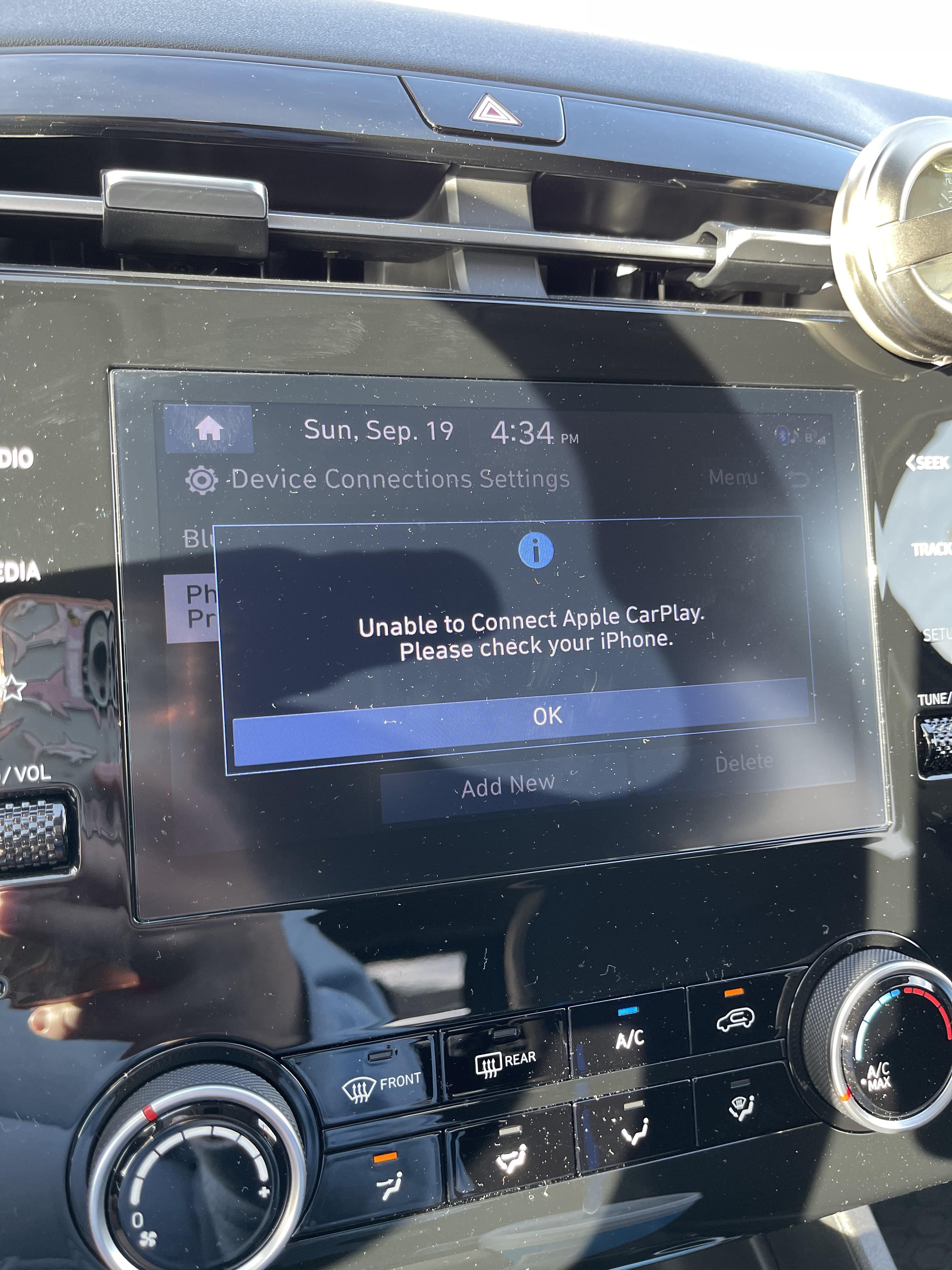 PSA Hyundai is experiencing issues connecting to Apple CarPlay on