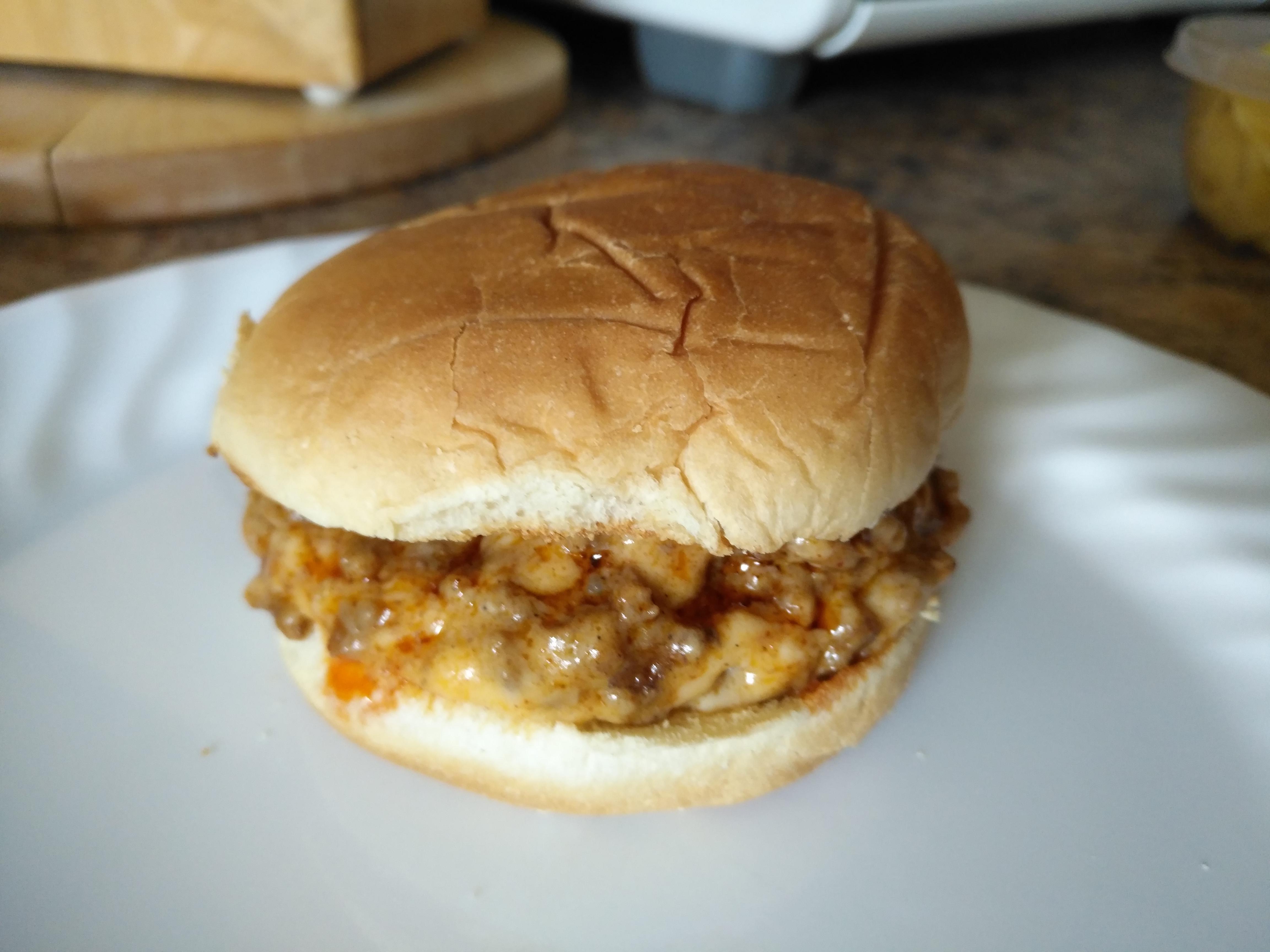 Sloppy Joe Left over taco filling and left over cheese sauce, on a