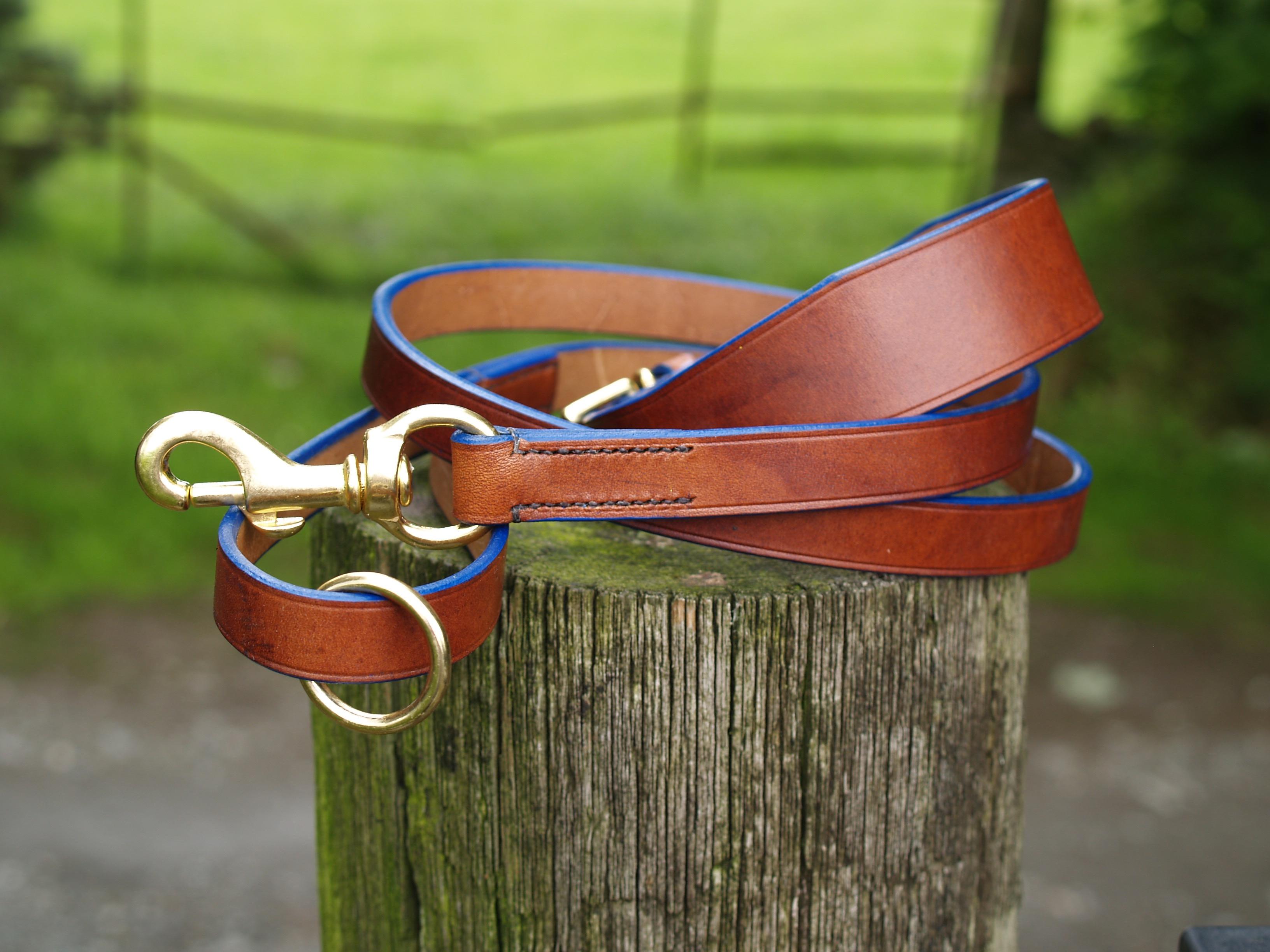 English Oak Bark Tanned Leather Dog Collar & Lead Set with a modern