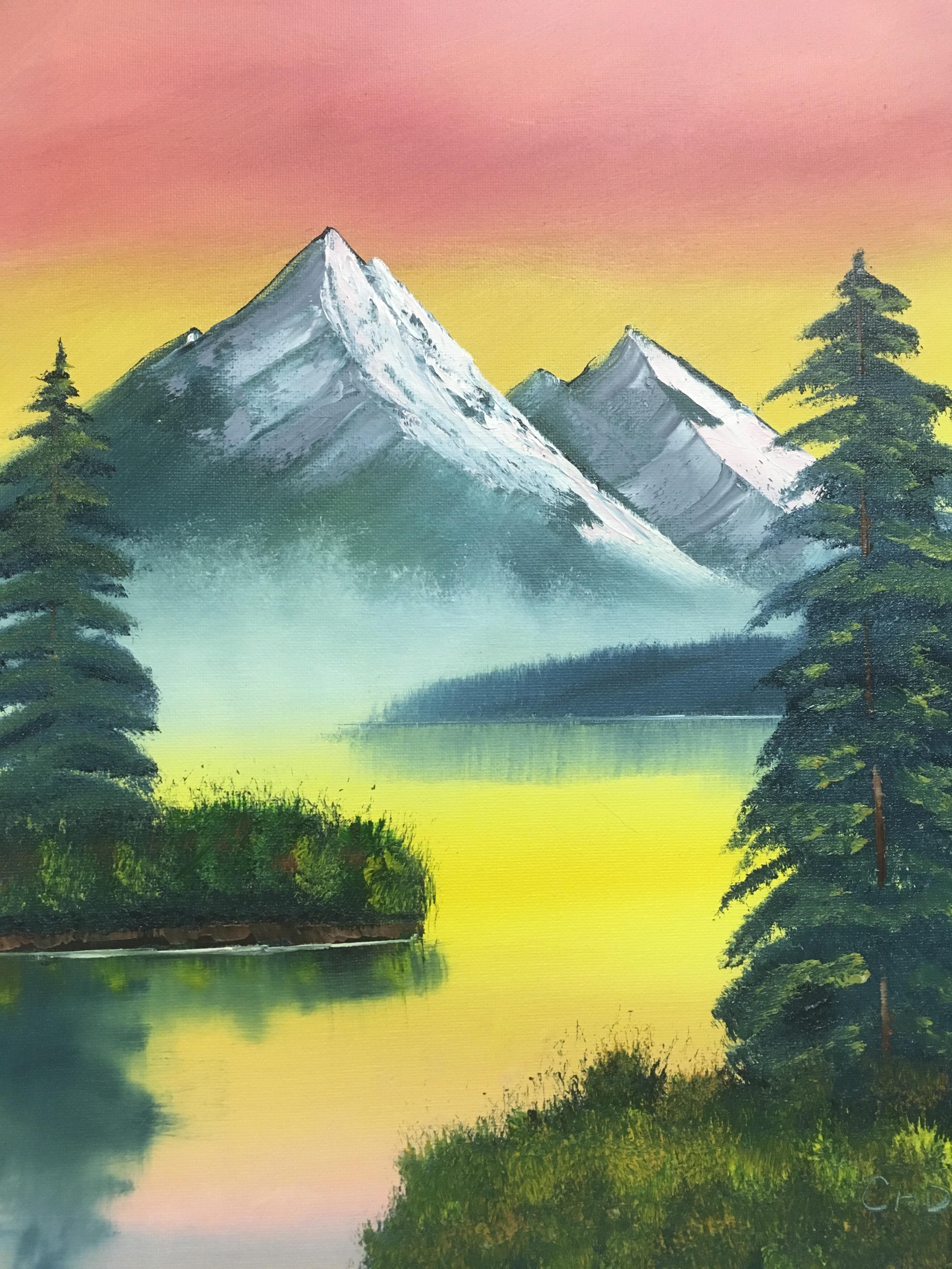 Sunset Mountain (first painting I ever did with an instructor) r/HappyTrees