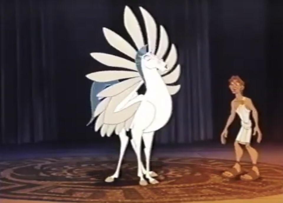 In Disney’s Hercules (1997), Zeus tells Hercules that Pegasus has the brain of a bird. Pegasus