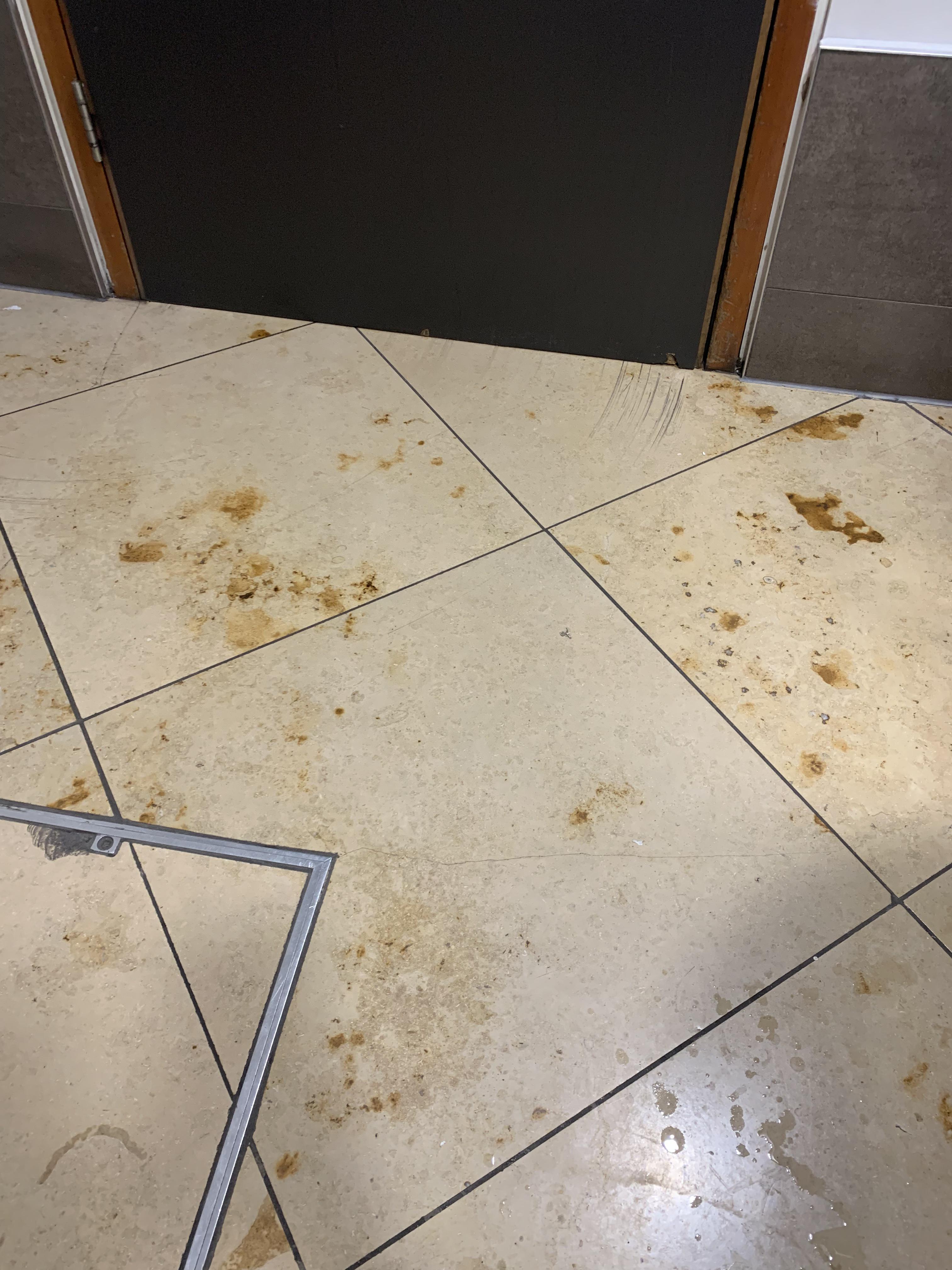 The marbling in these floor tiles makes it look like someone pooped all