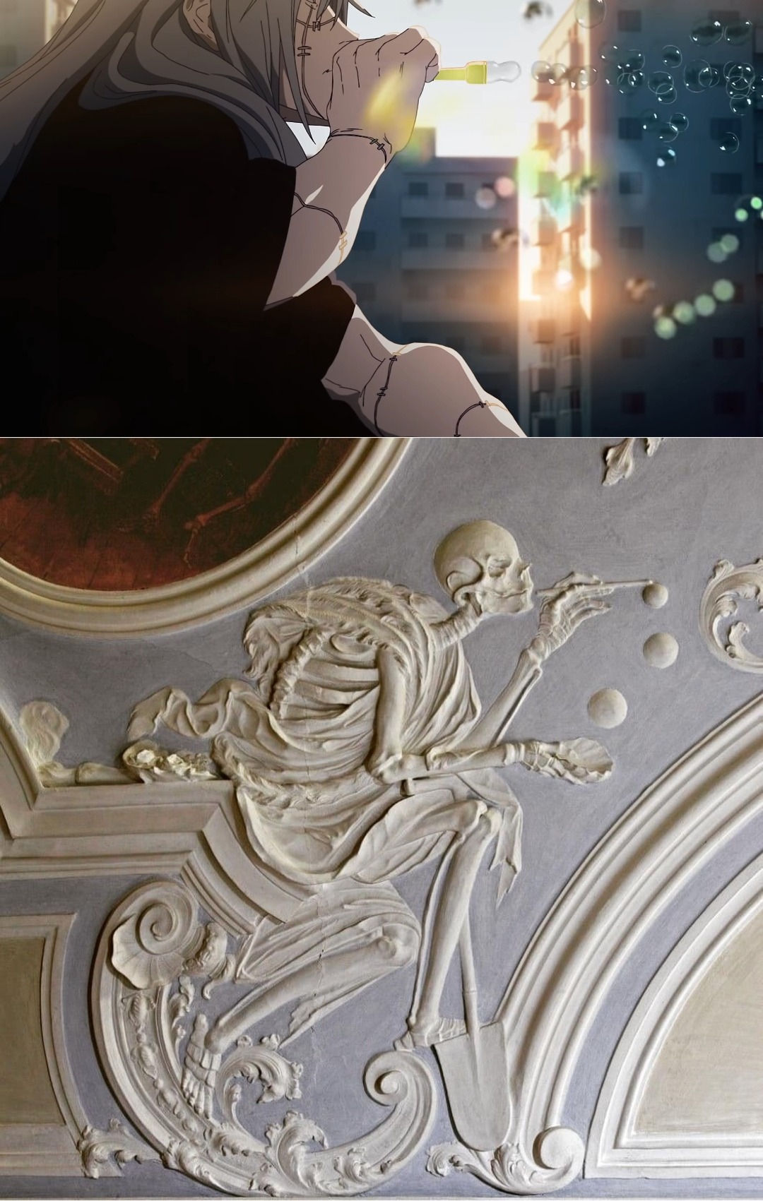 Mahito in OP2 appears to mirror the 18thcentury plaster work 'Death