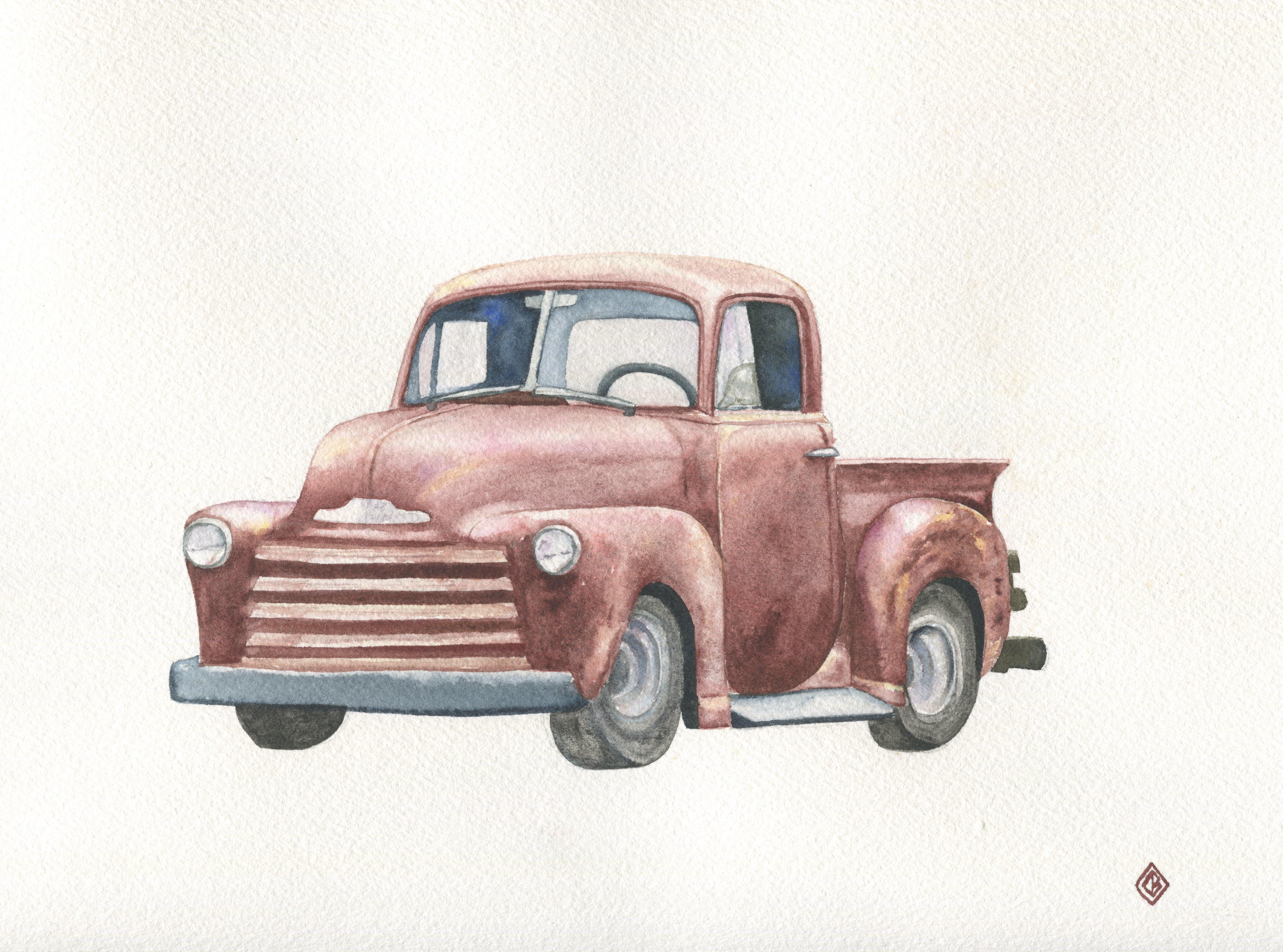 Old pickup truck, me, watercolor, 2018 r/Art