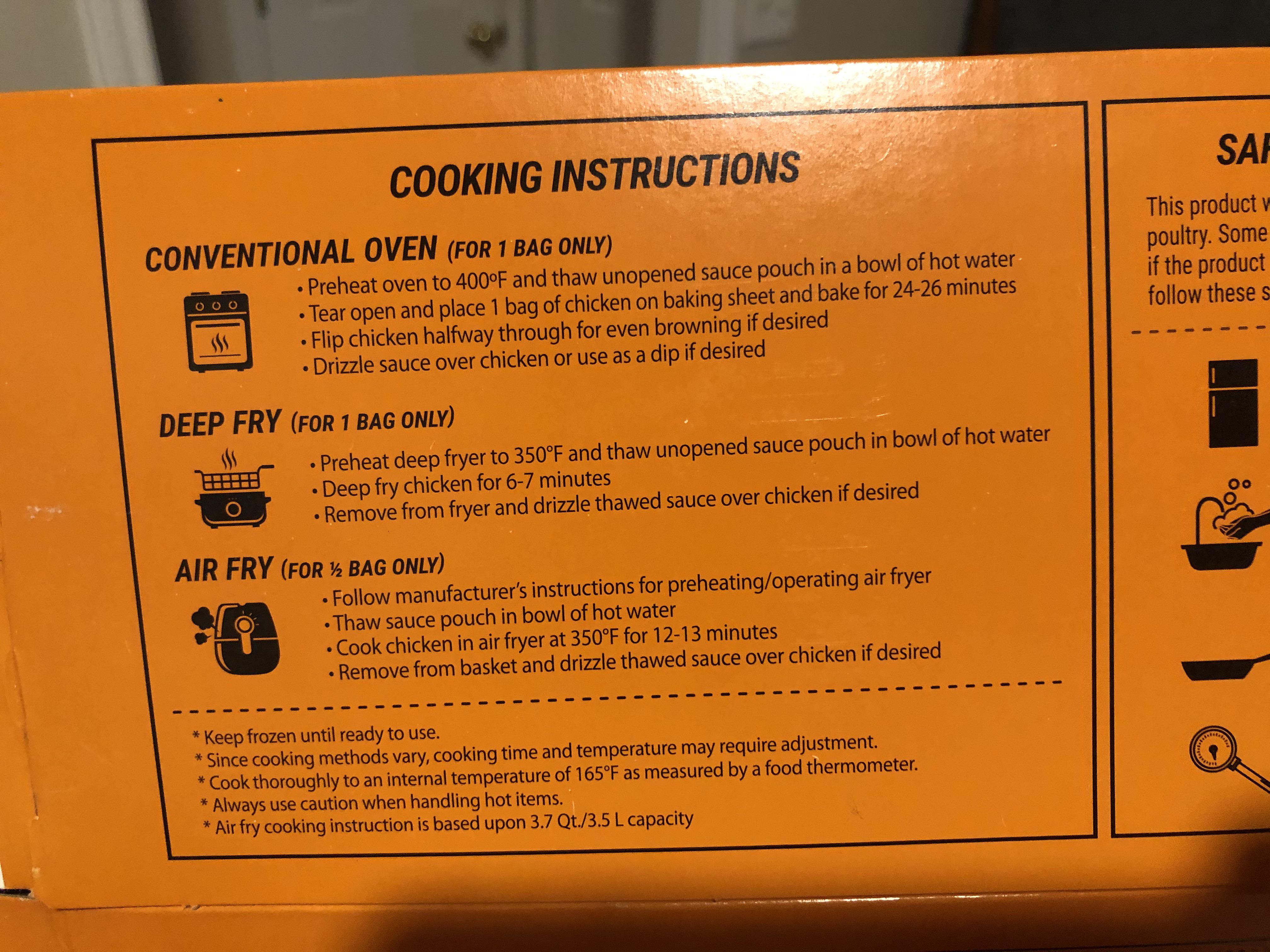 Found air fryer instructions on a box of Bibigo Tempura orange chicken