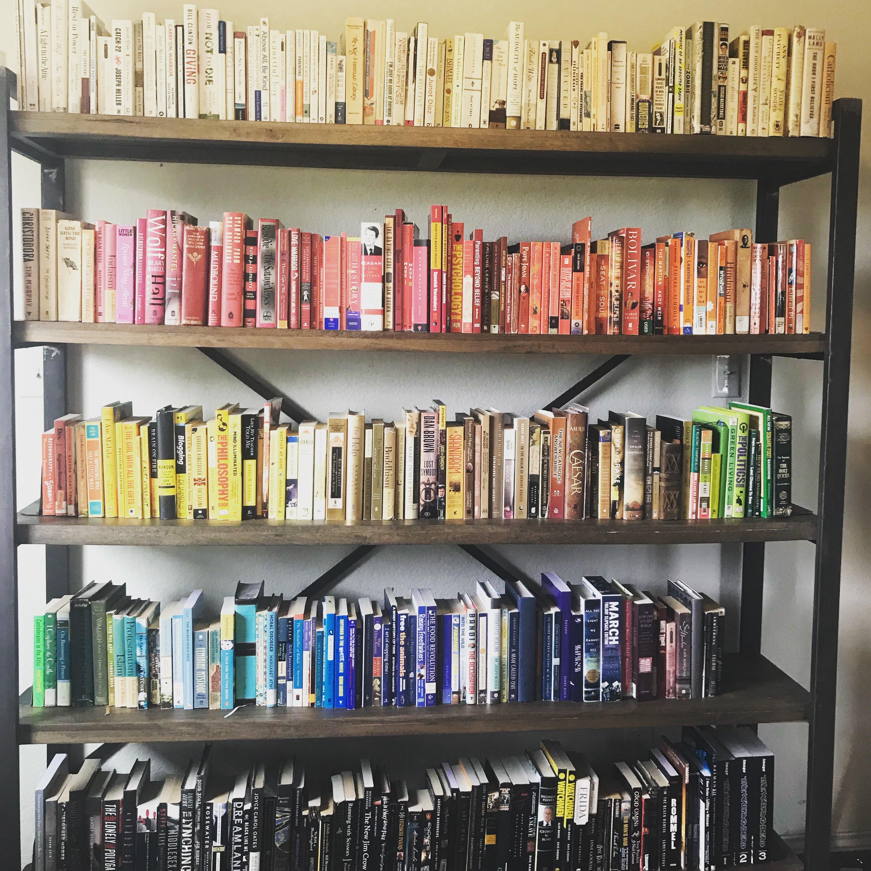 Finally took the leap and color coded my bookshelf. There’s not any logic to it anymore, but it