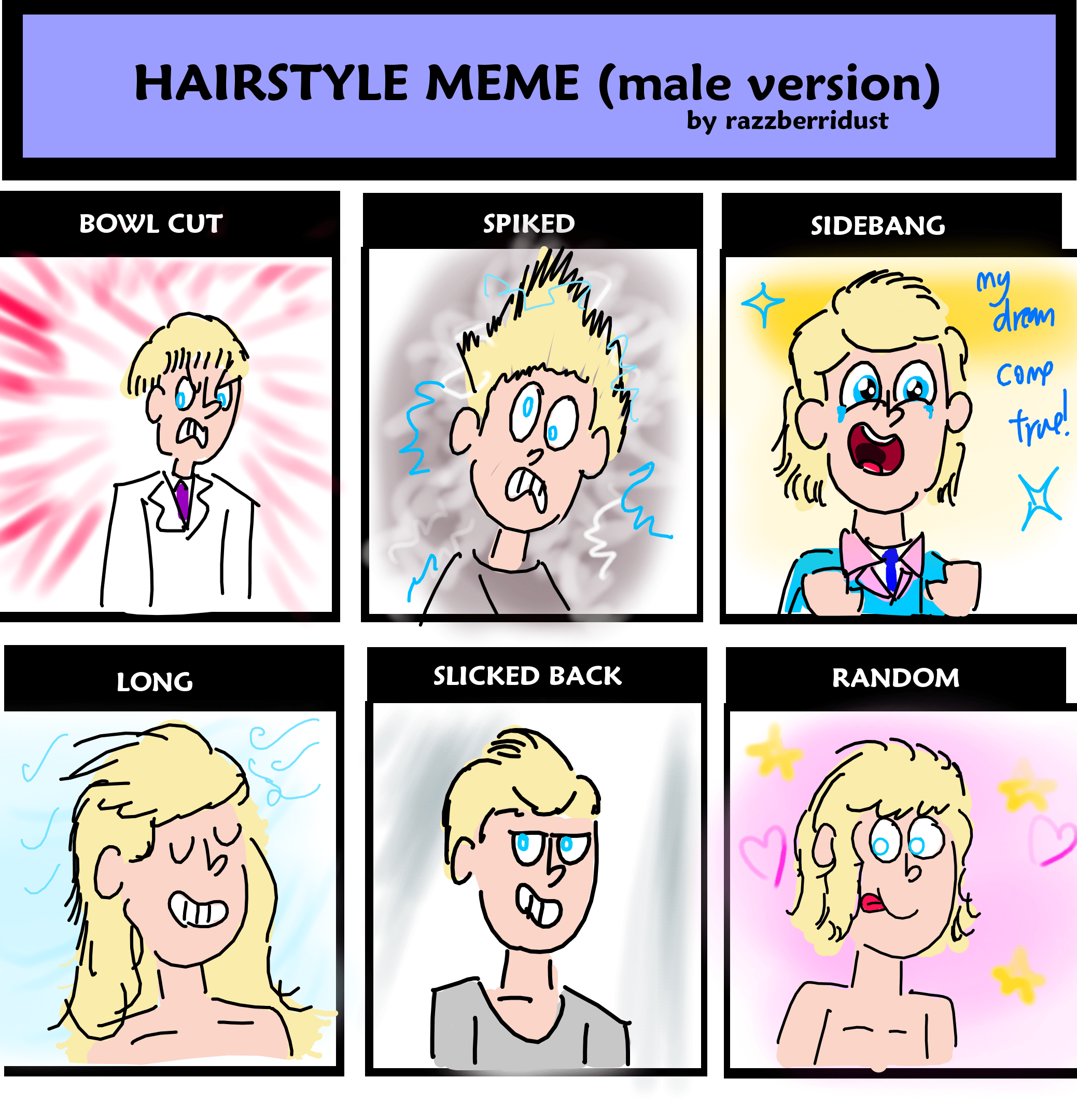 Six Hairstyle meme, but with Daniel (art by me, template by