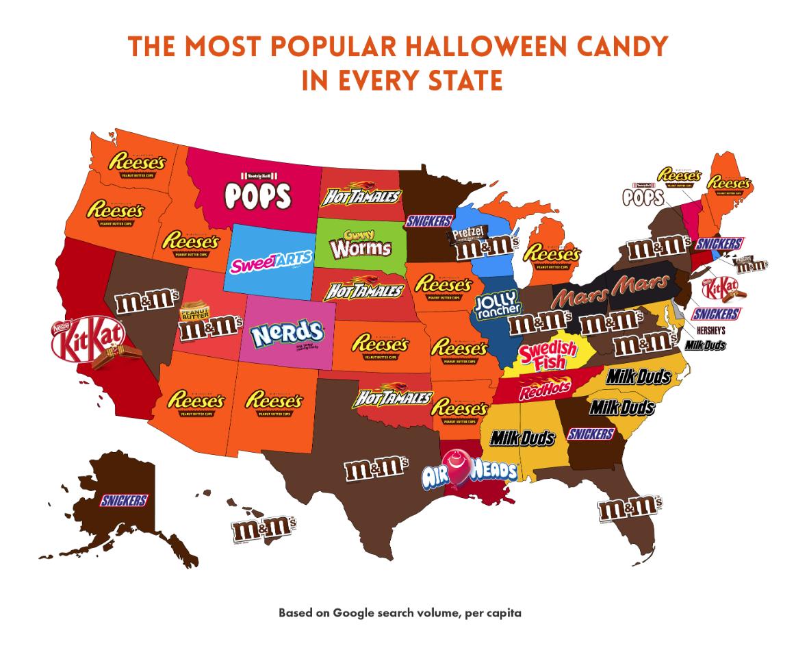 Most popular Halloween candy in every state (2019) r/deepfatfried