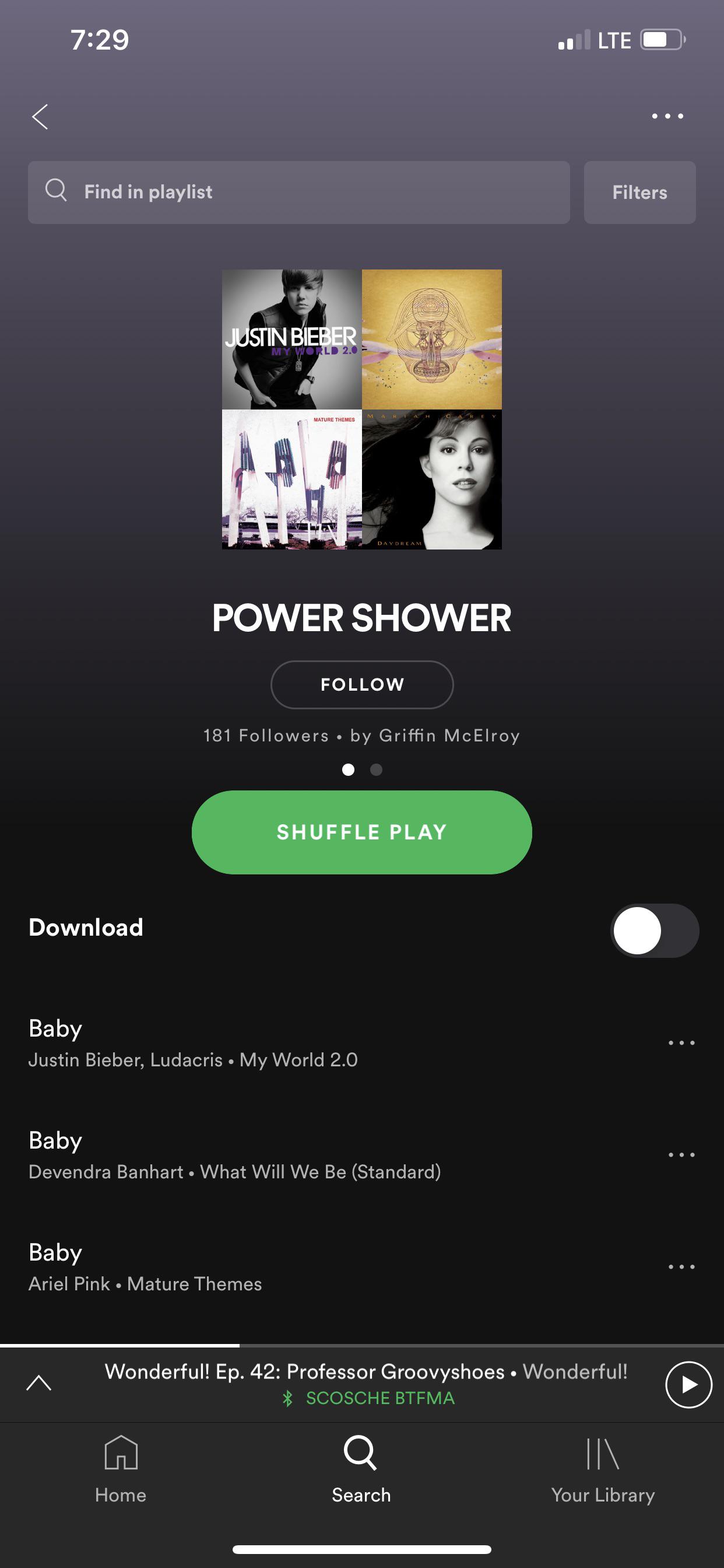 Griffin’s “POWER SHOWER” Spotify playlist includes songs that only have