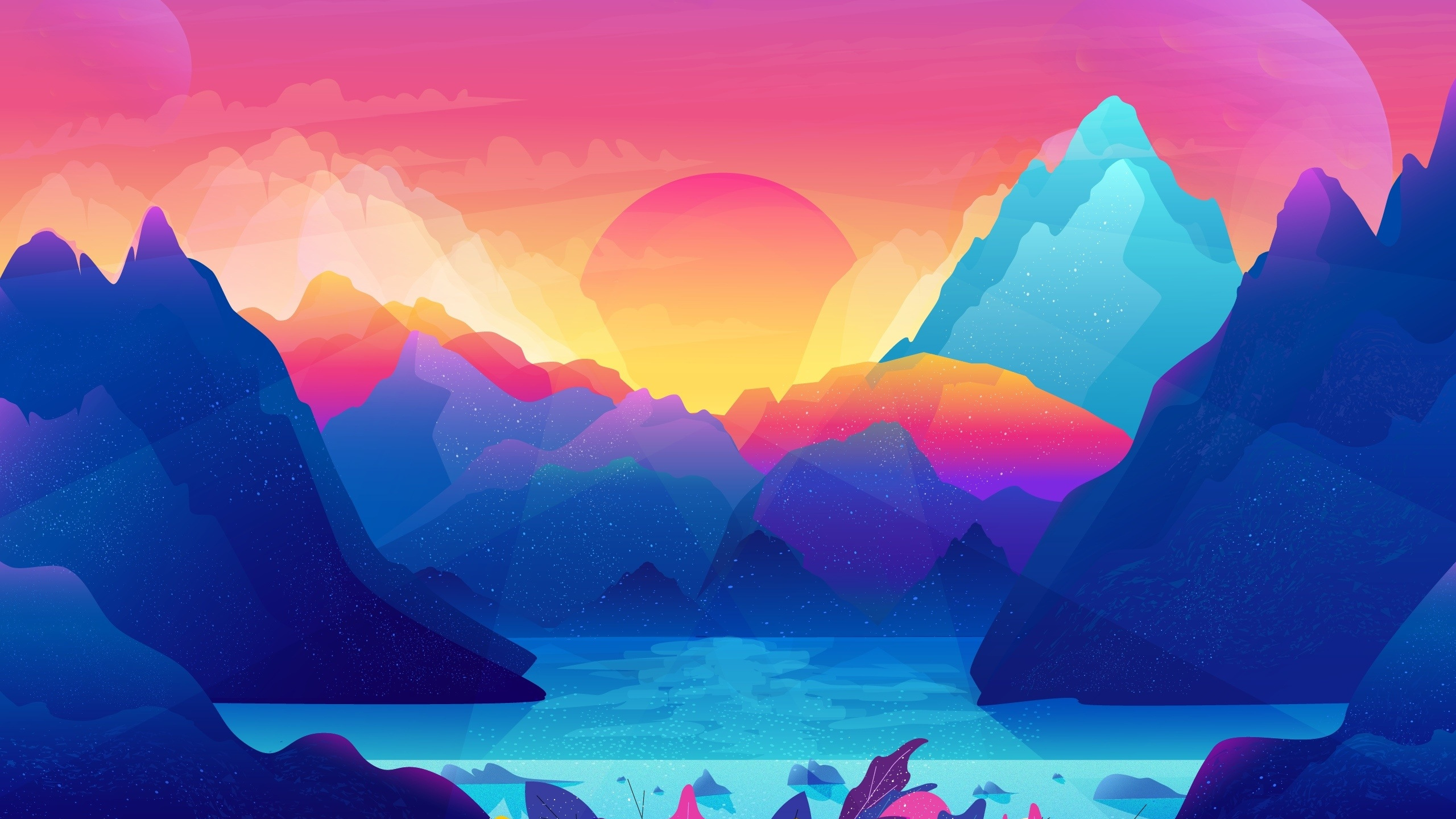 mountains, sunset, digital art [2560x1440] r/WQHD_Wallpaper
