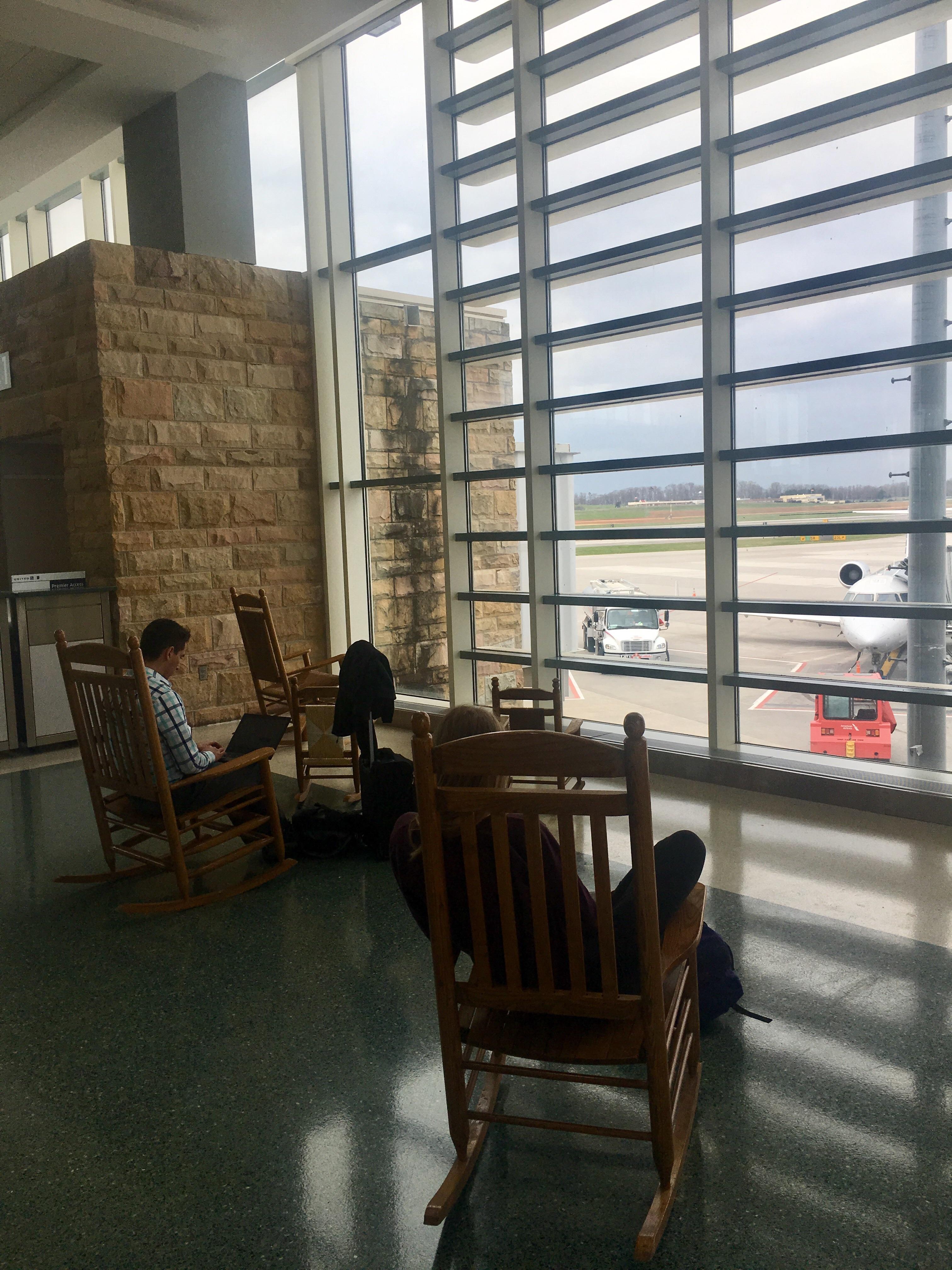 The airport in Knoxville, TN, has front porch country rocking chairs