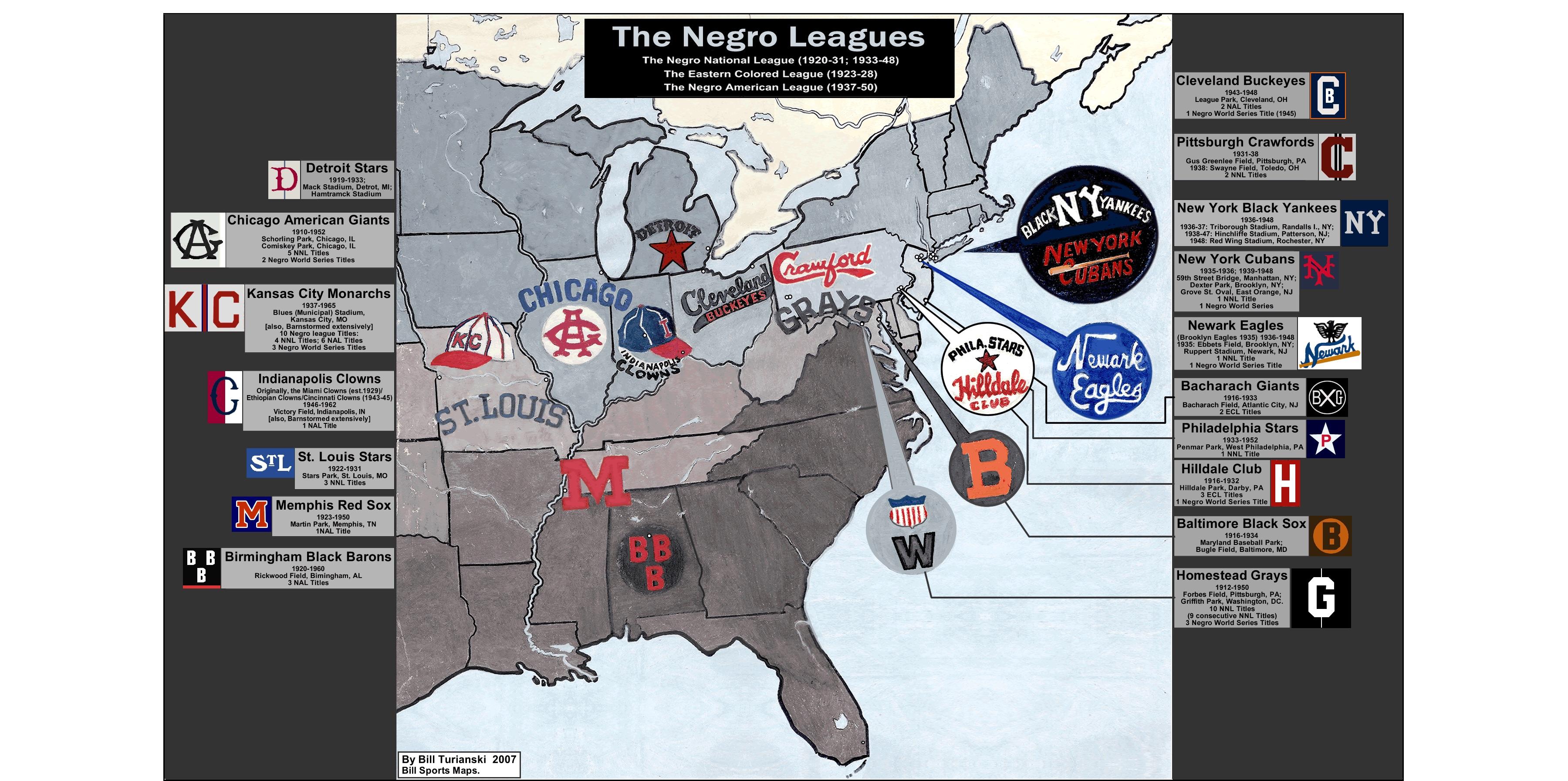 Map With Information On Notable American Negro League Baseball Teams