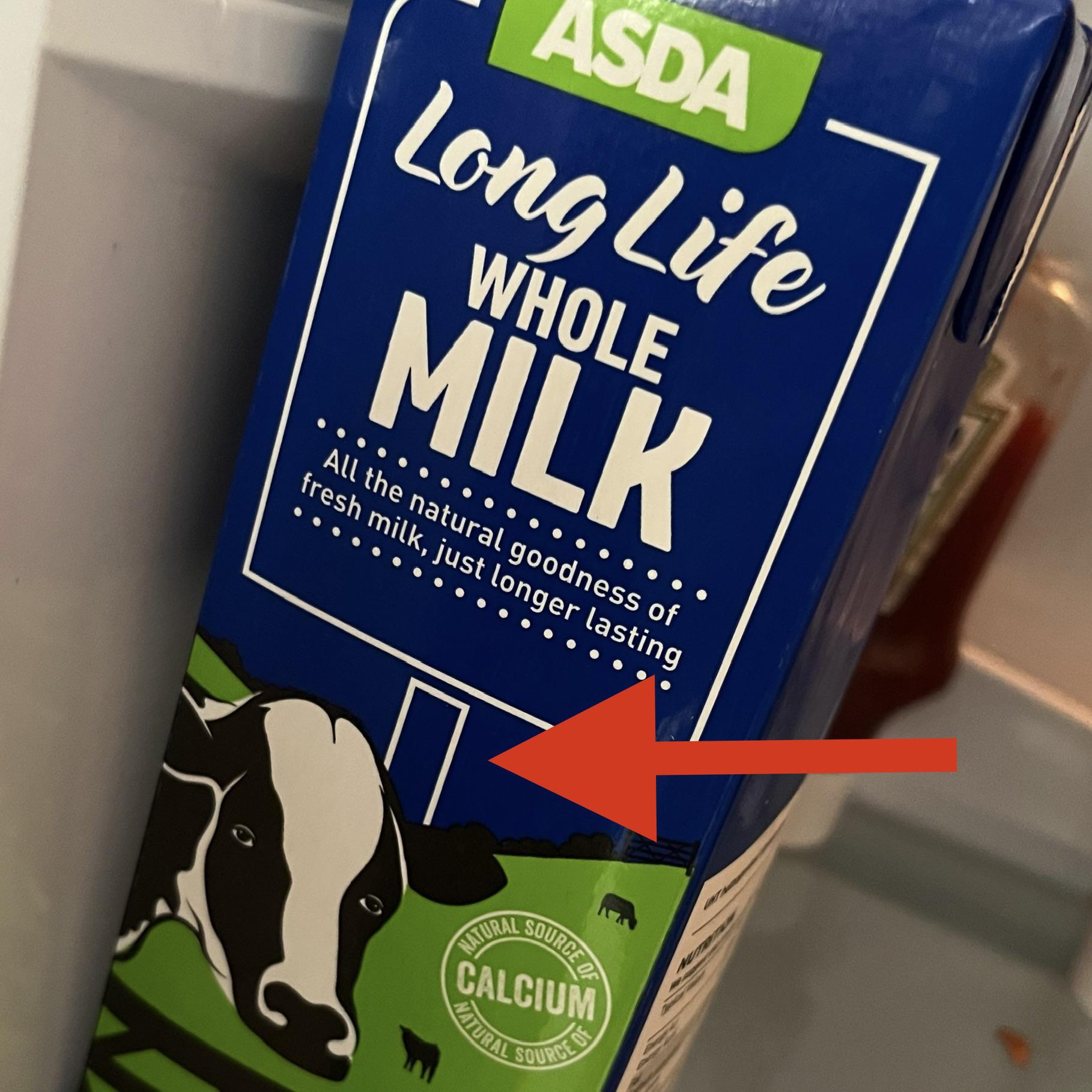 Asda milk carton has a mysterious white rectangle on the hills. Why