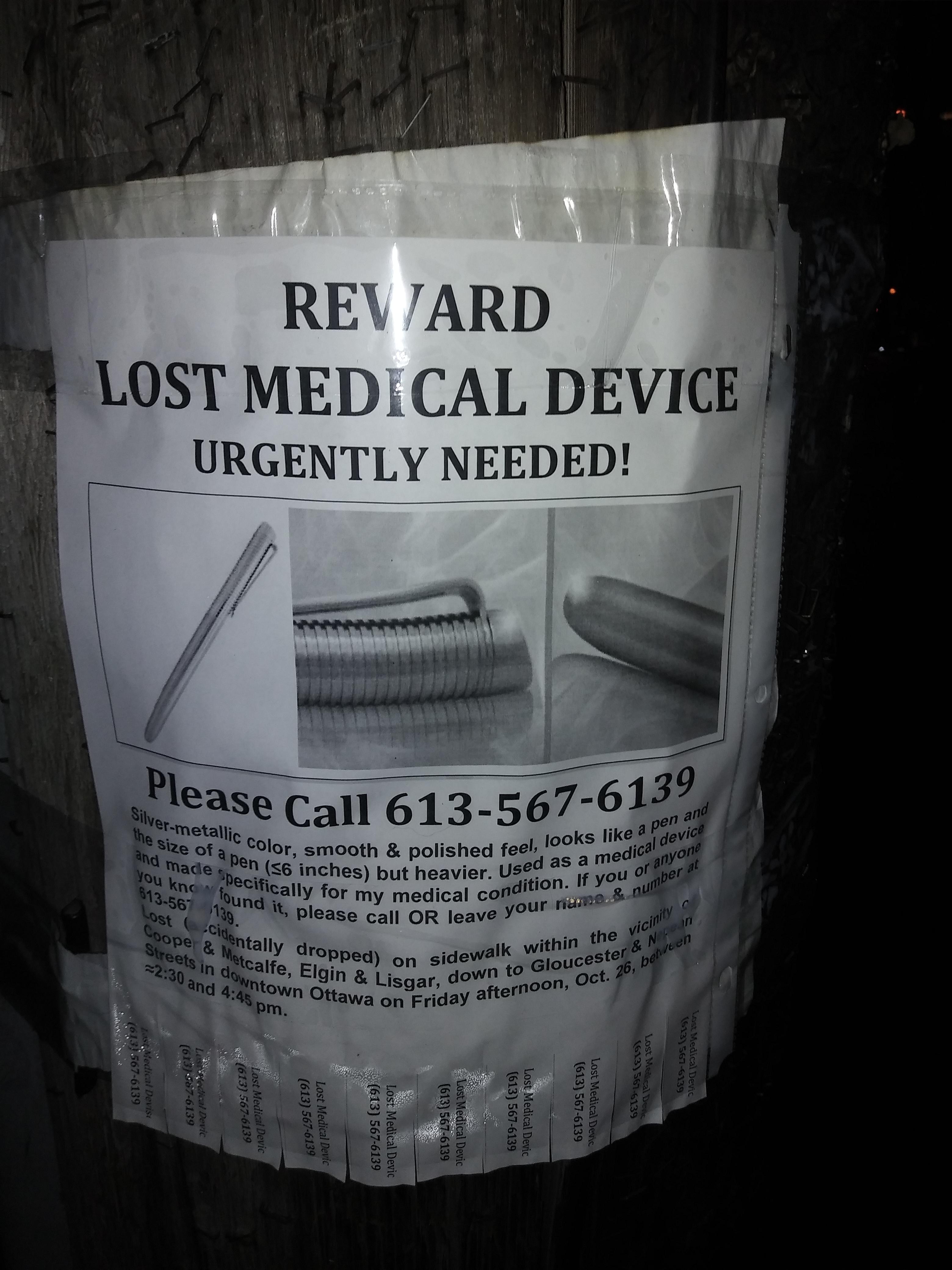 Elgin/Downtown Lost Medical Device ottawa
