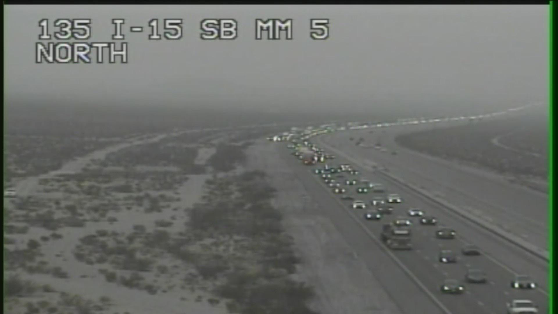 I15 southbound traffic leaving Las Vegas on Labor Day, now backed up