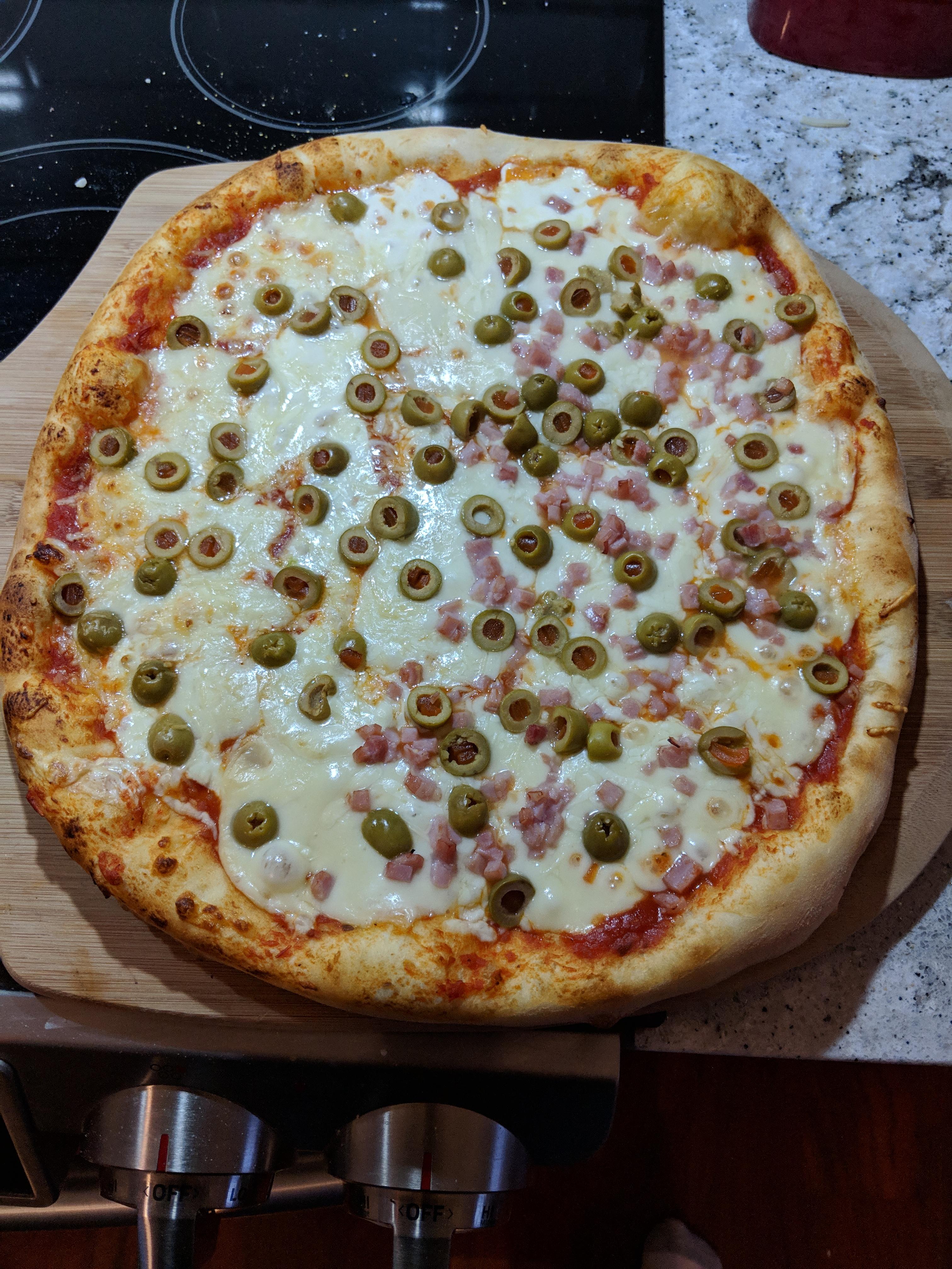Friday night pizza Green Olive and Ham r/Pizza