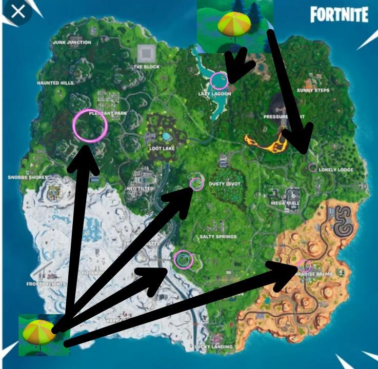 All the big umbrella locations possible week 7 challenges r/FortNiteBR