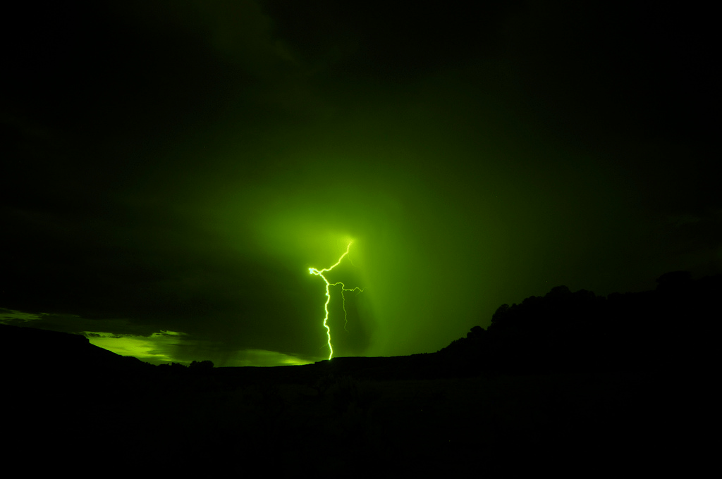 Lightning comes in every color of the rainbow now. True. Here's some green lightning for you