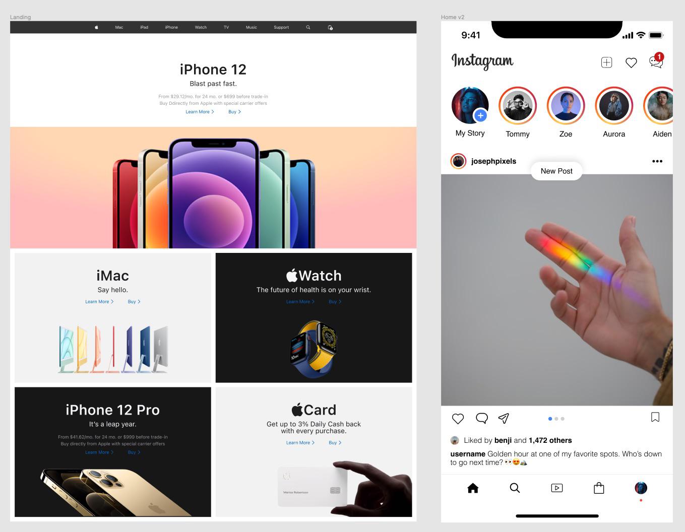 Practicing Figma’s Auto Layout by copying Apple website and Instagram