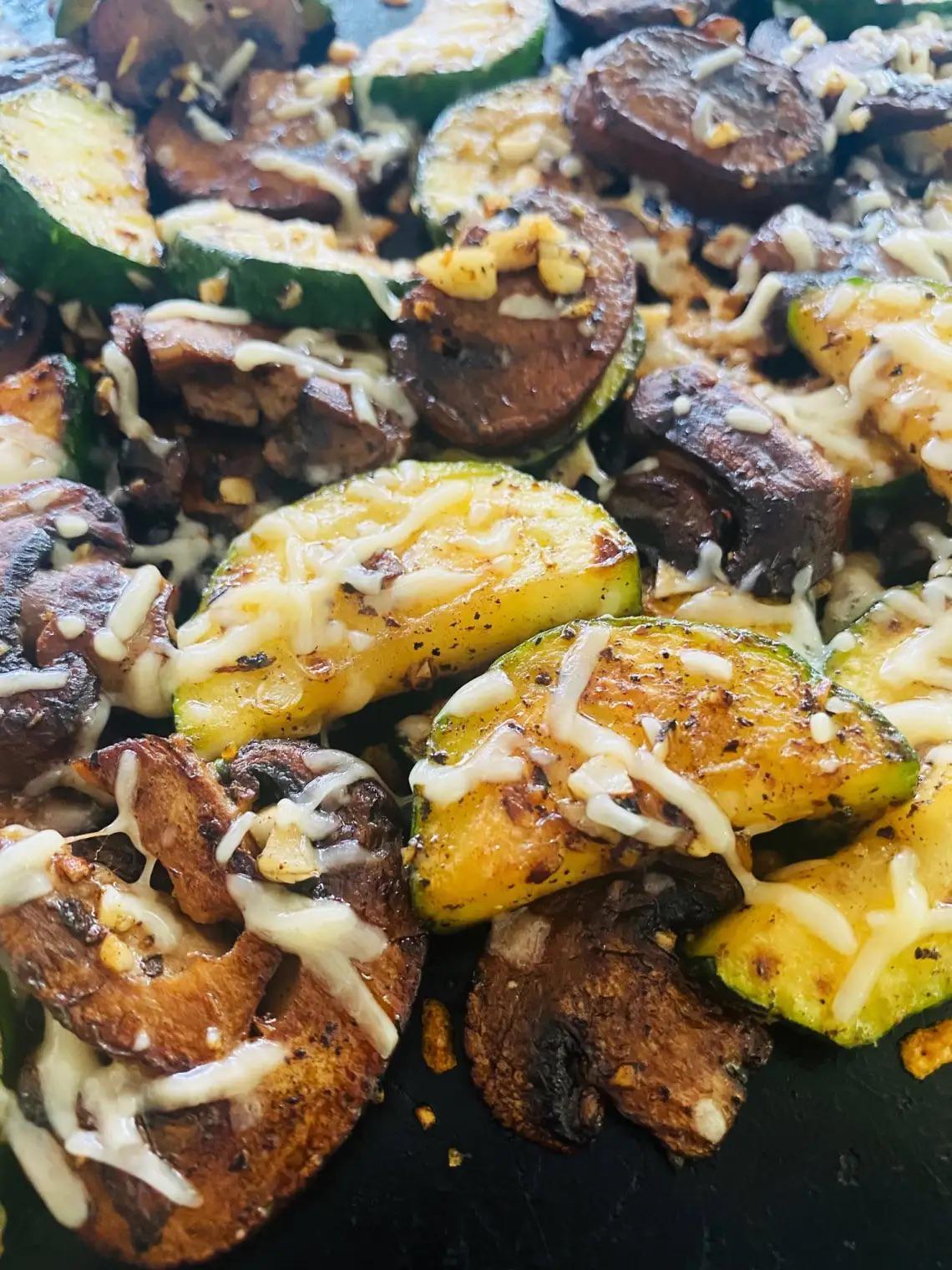 Blackstone garlic Parmesan zucchini and mushrooms is an easy and