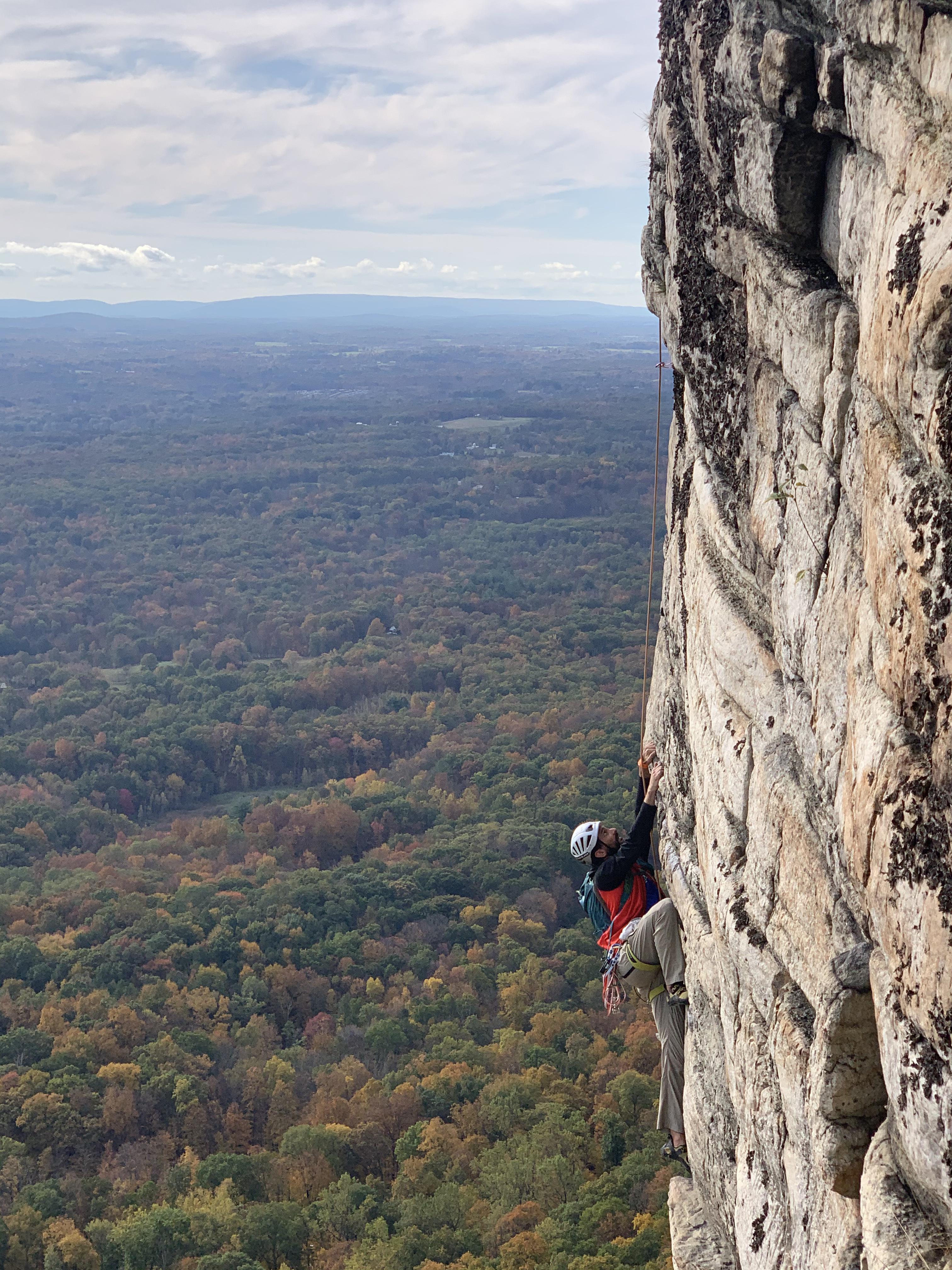 Went trad climbing for the first time, lead High E and got a shot of another climber while