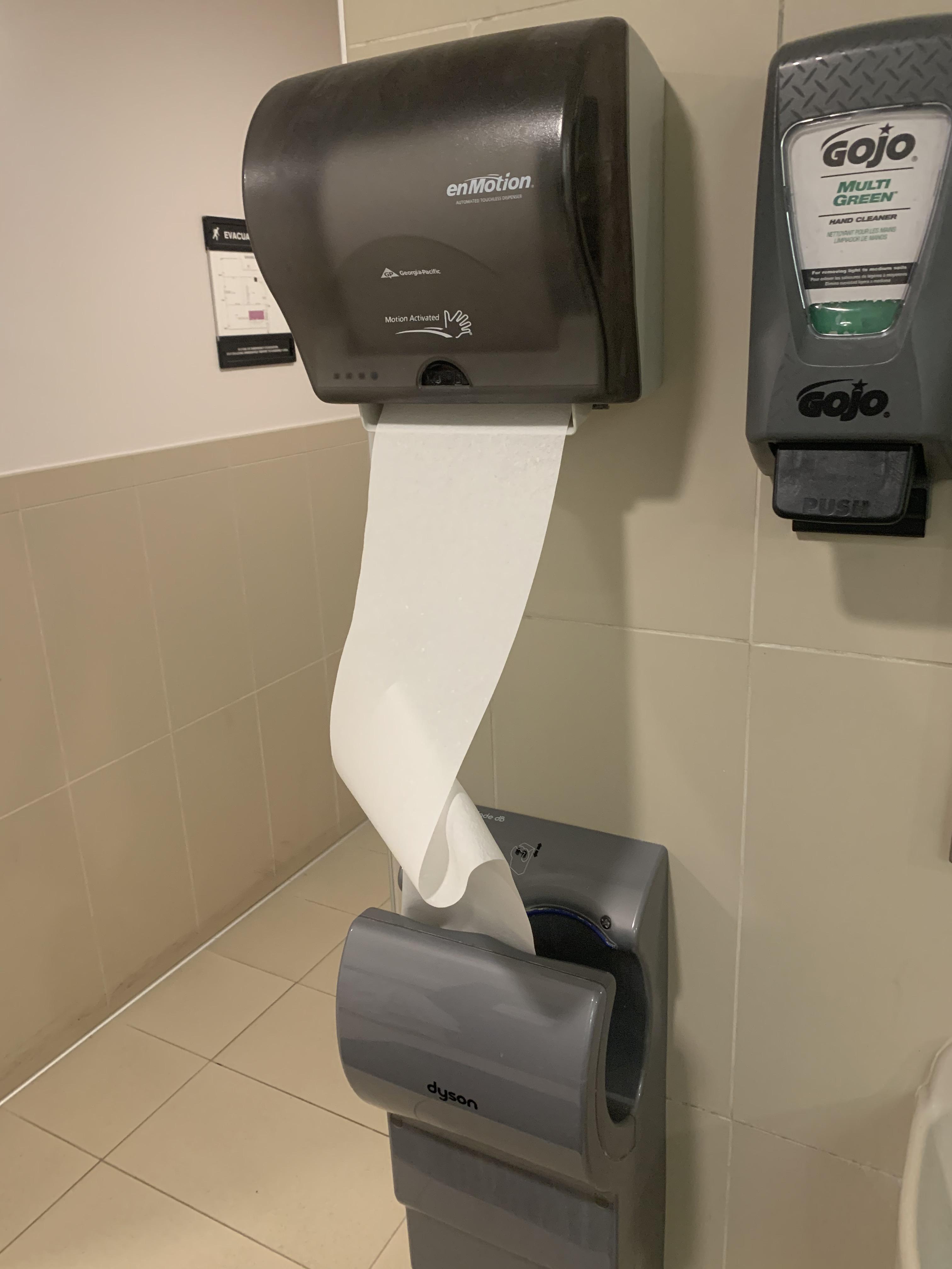 Motion activated paper towels that also auto dispense if it fees a pull