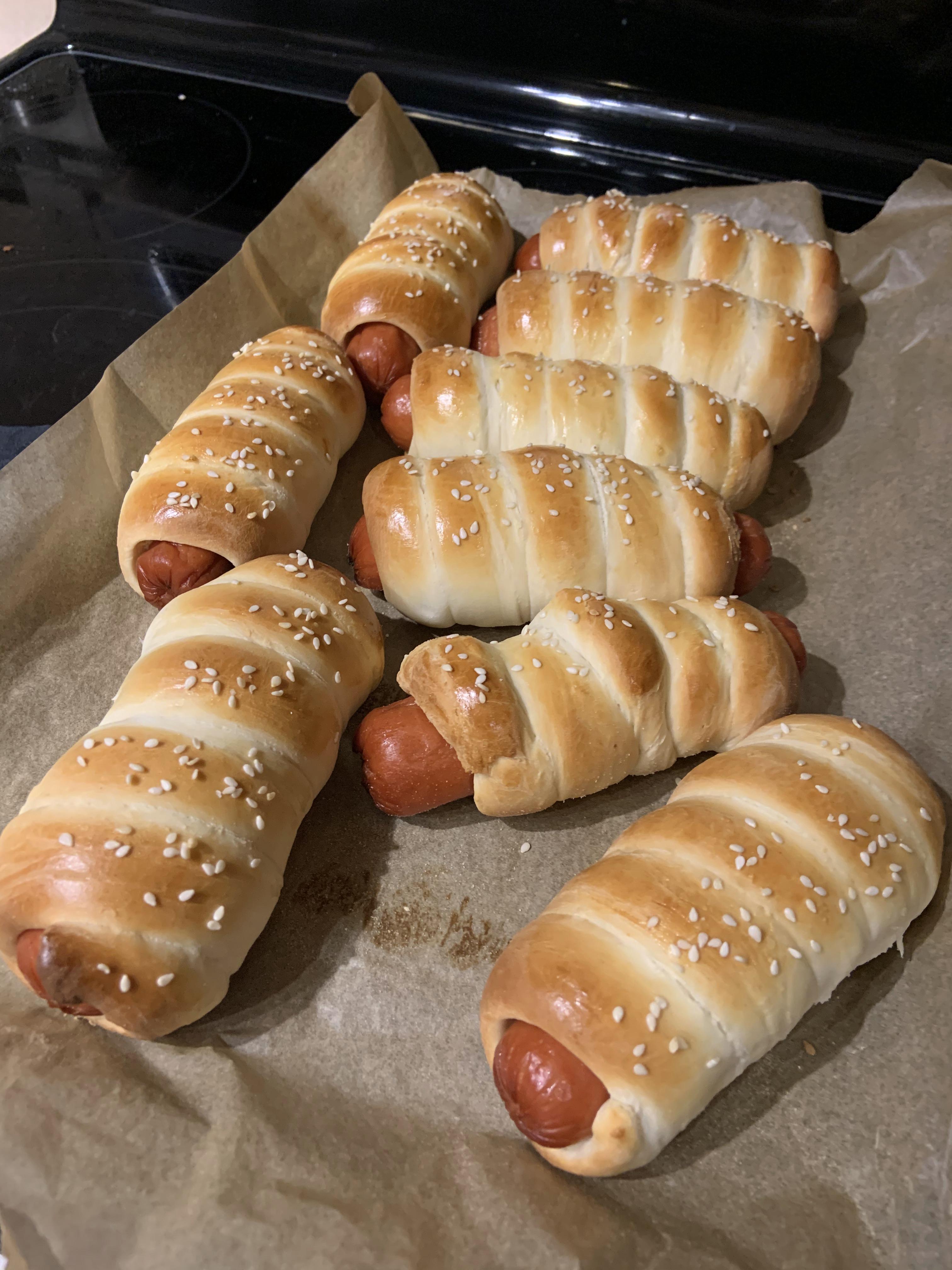 My first attempt at making Jumbo Hot Dog rolls for the week r